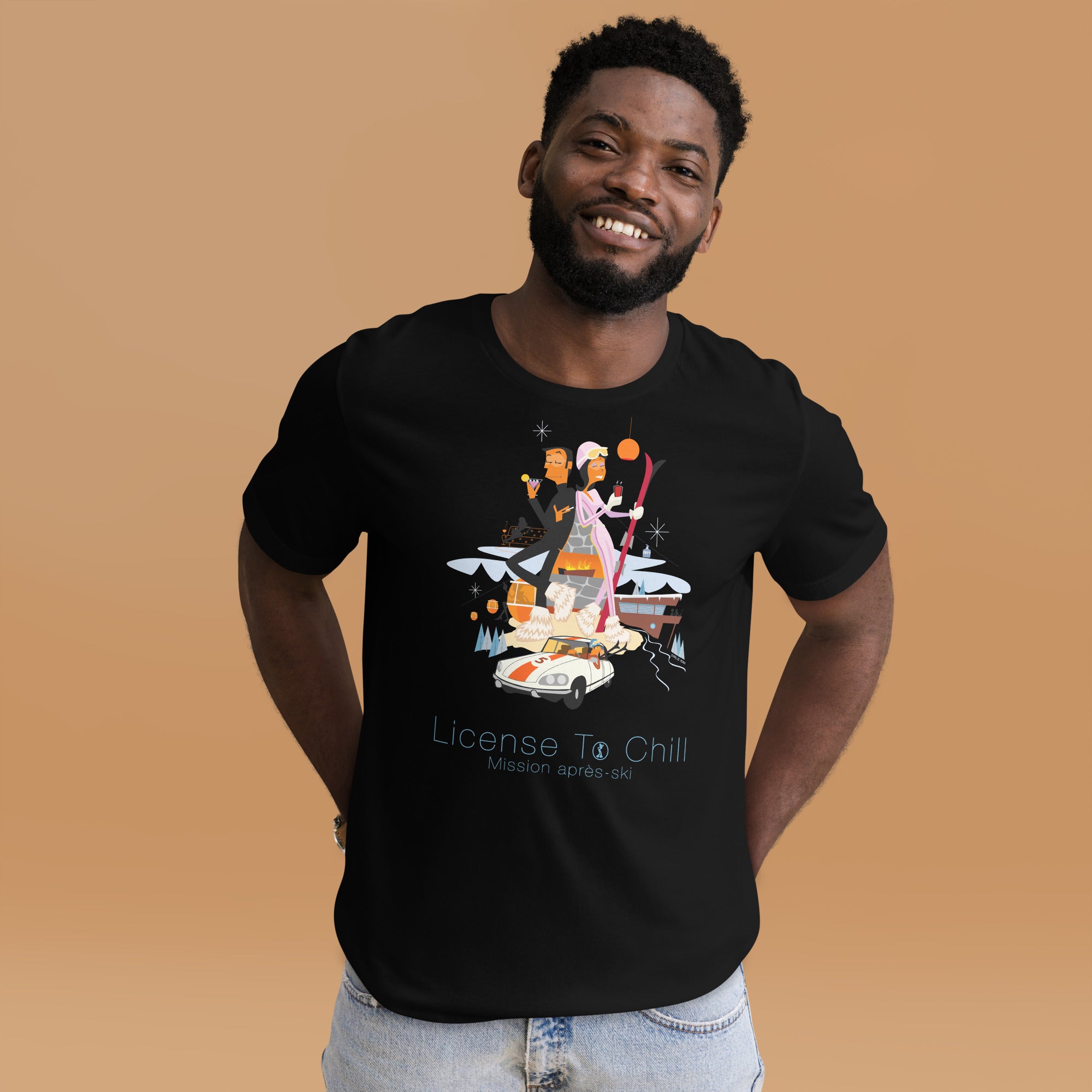 T-shirt en coton unisexe License To Chill Mission Après-Ski sur couleurs foncées