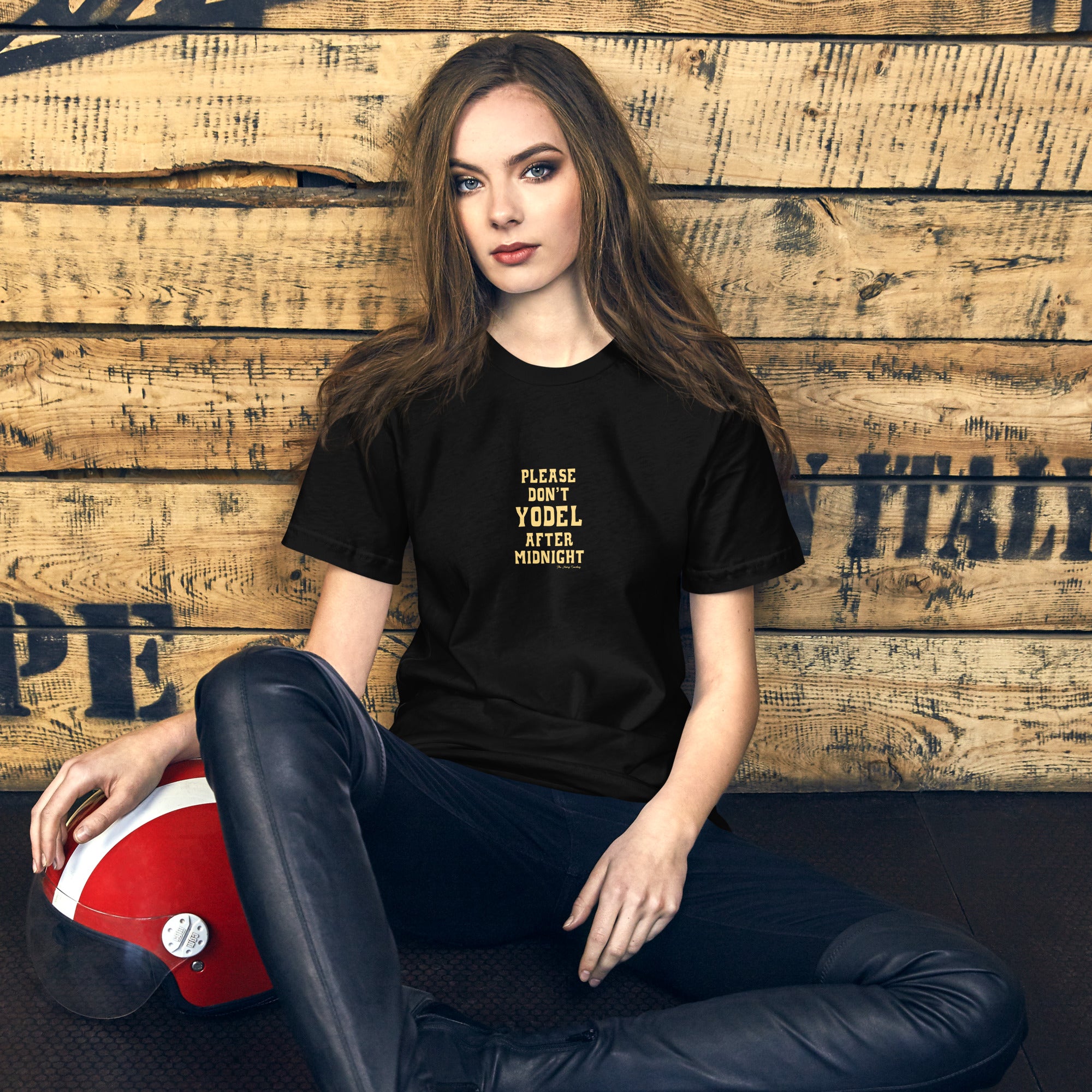 T-shirt en coton unisexe Don't Yodel After Midnight texte clair