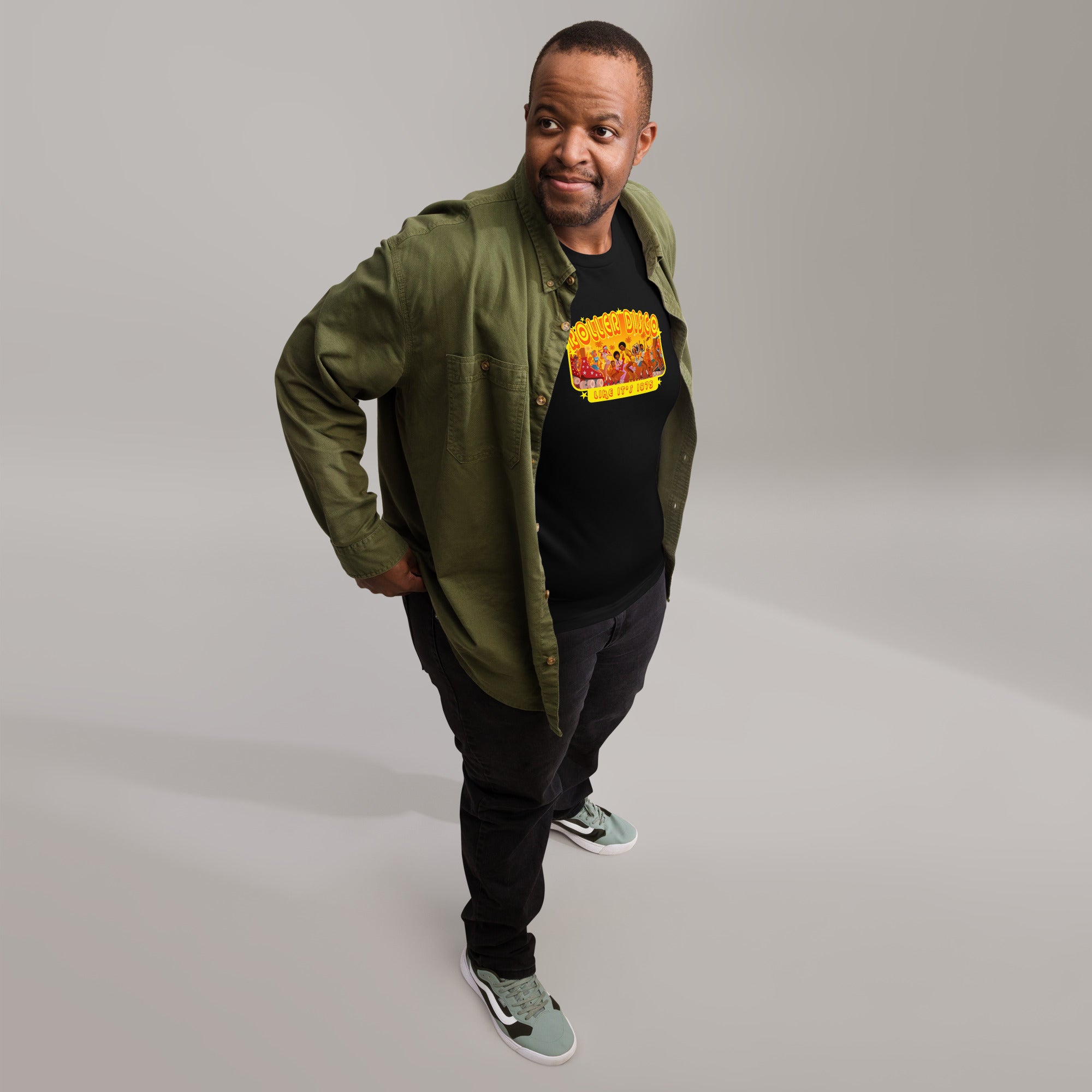 T-shirt en coton unisexe Roller Disco 1975 sur couleurs foncées