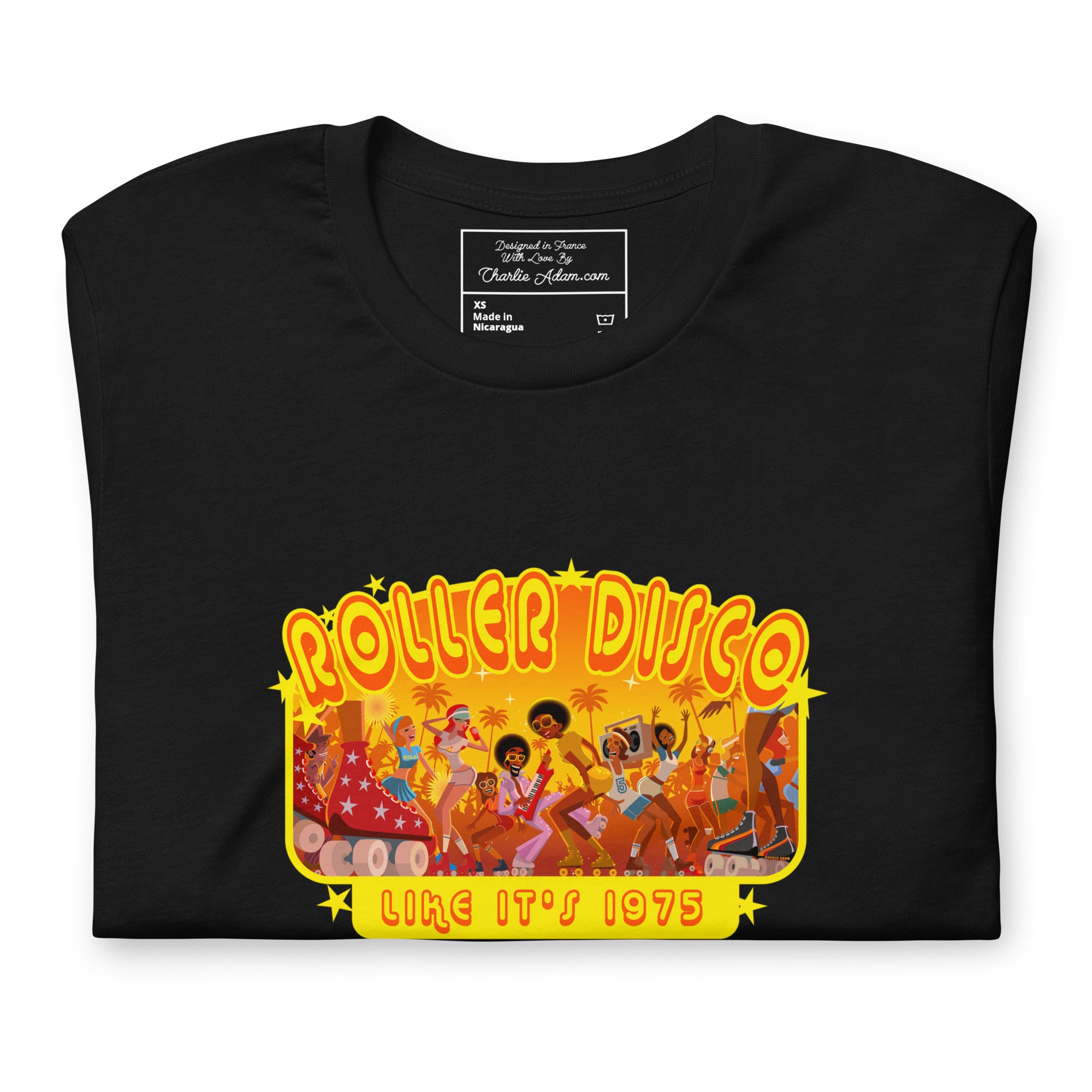 T-shirt en coton unisexe Roller Disco 1975 sur couleurs foncées