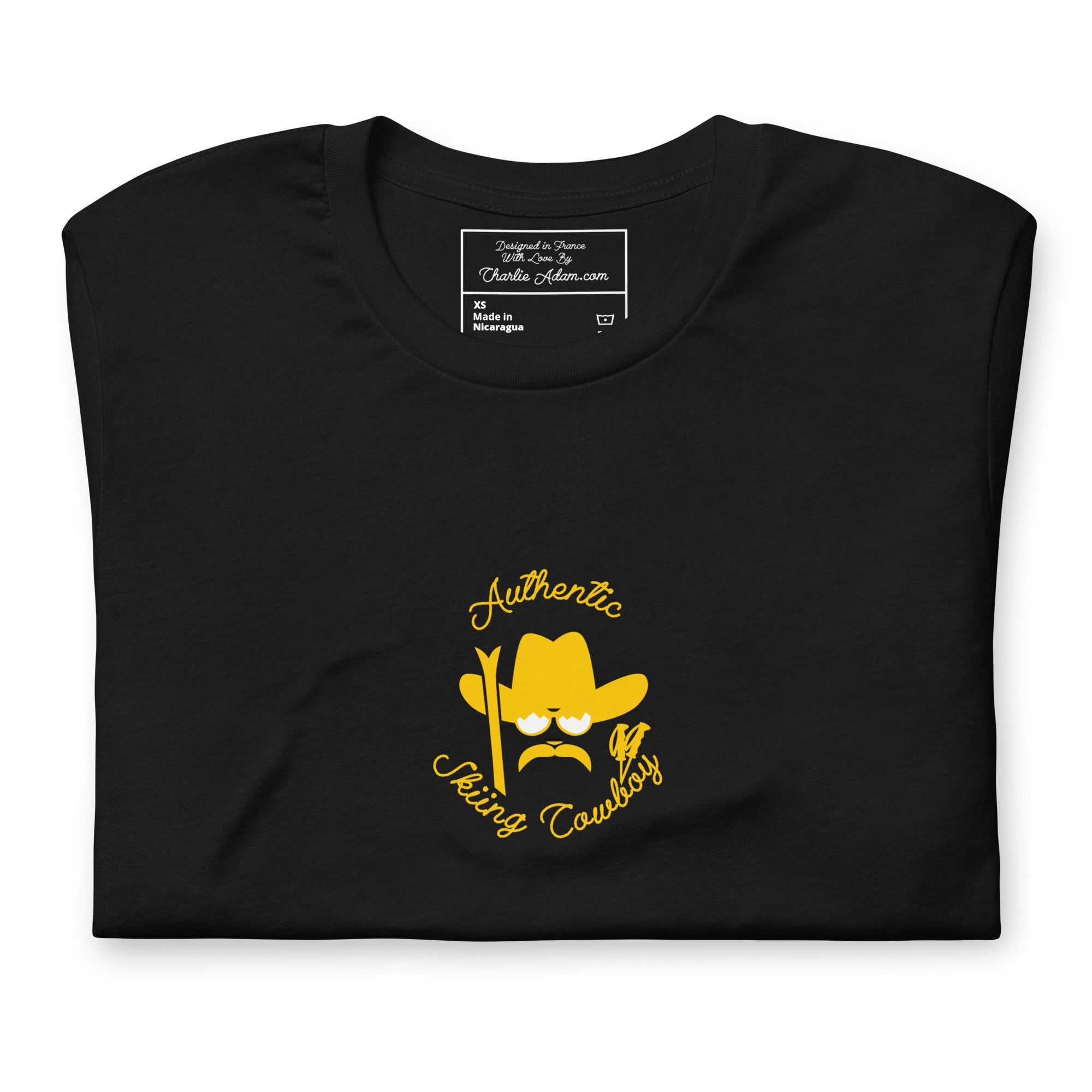 T-shirt en coton unisexe Authentic Skiing Cowboy doré sur couleurs foncées