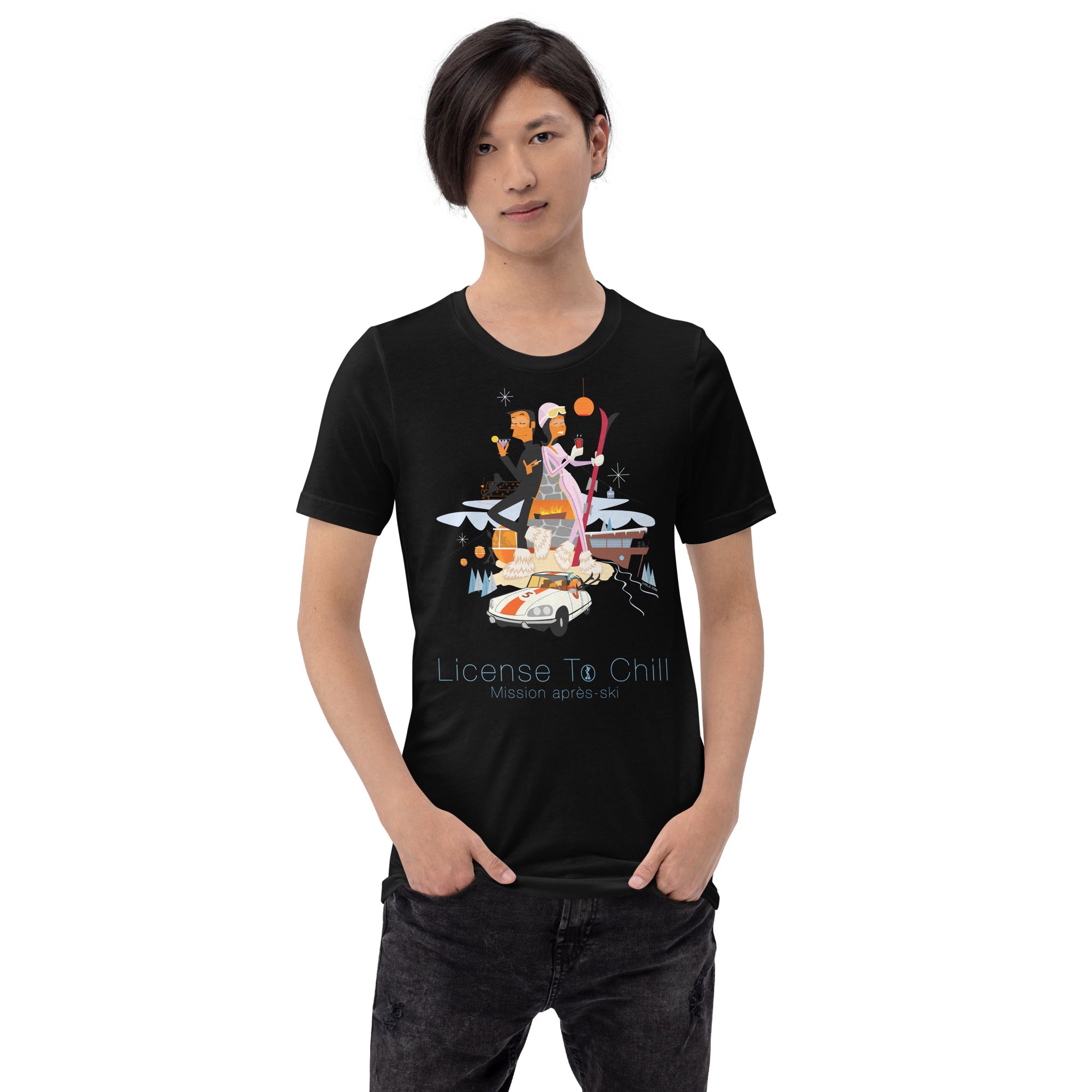 T-shirt en coton unisexe License To Chill Mission Après-Ski sur couleurs foncées