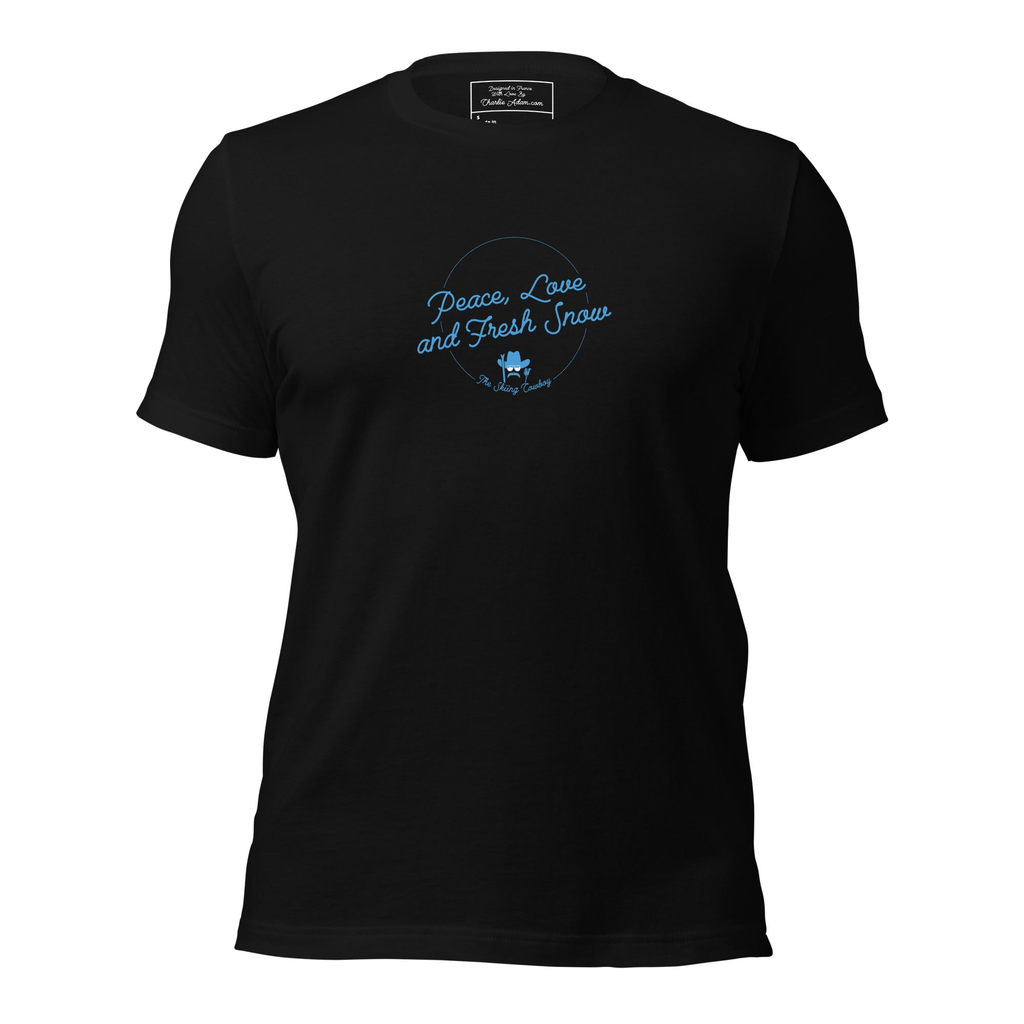 T-shirt en coton unisexe Peace, Love and Fresh Snow sur couleurs foncées