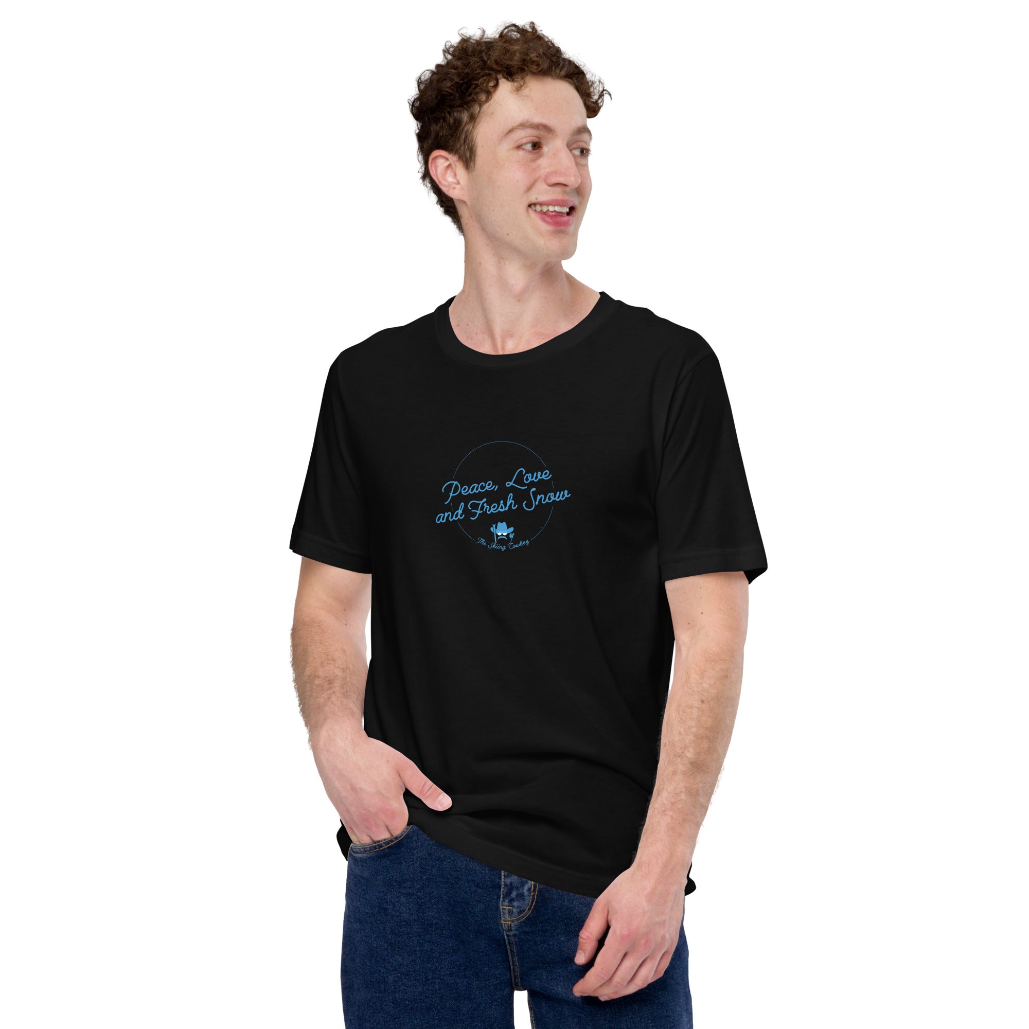T-shirt en coton unisexe Peace, Love and Fresh Snow sur couleurs foncées