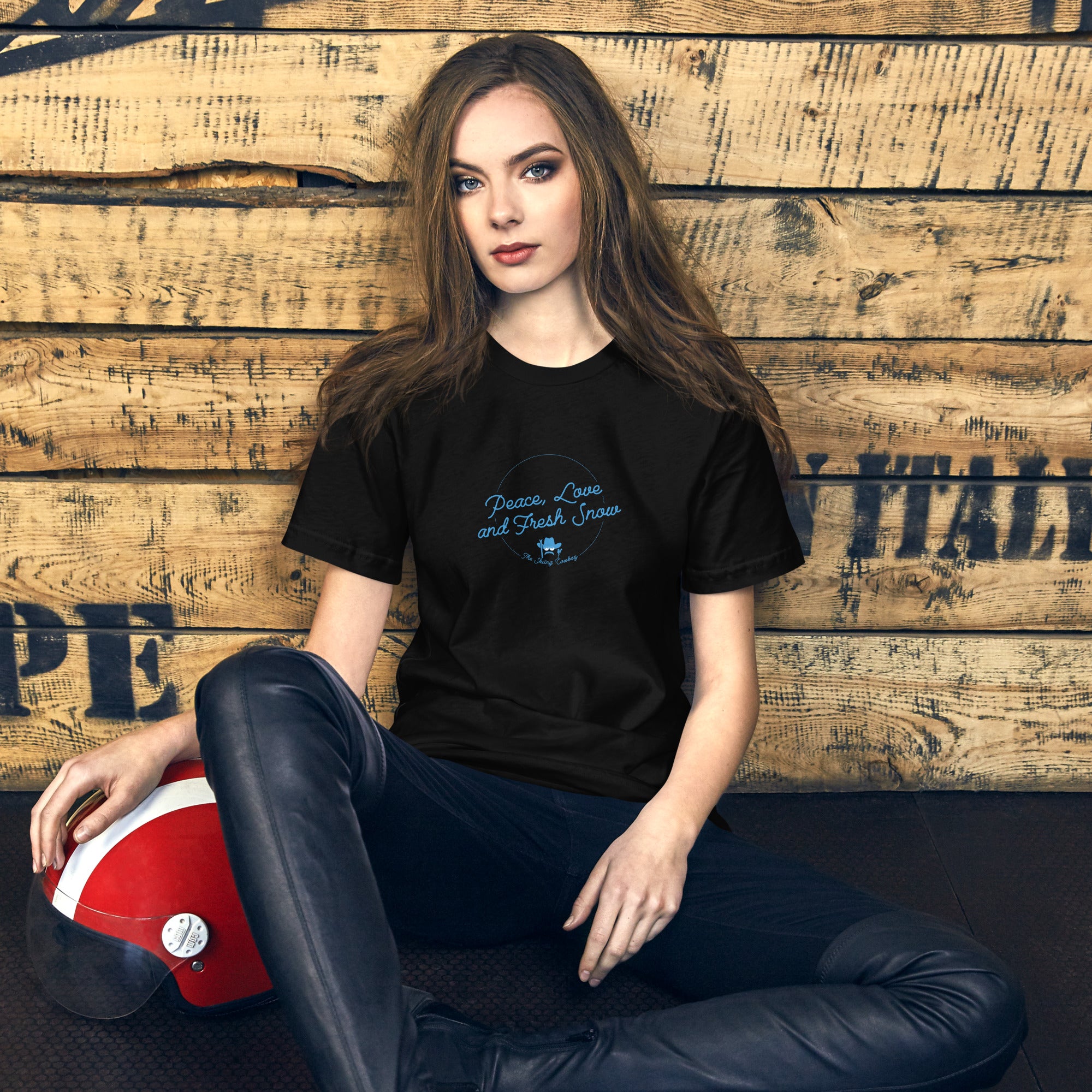 T-shirt en coton unisexe Peace, Love and Fresh Snow sur couleurs foncées