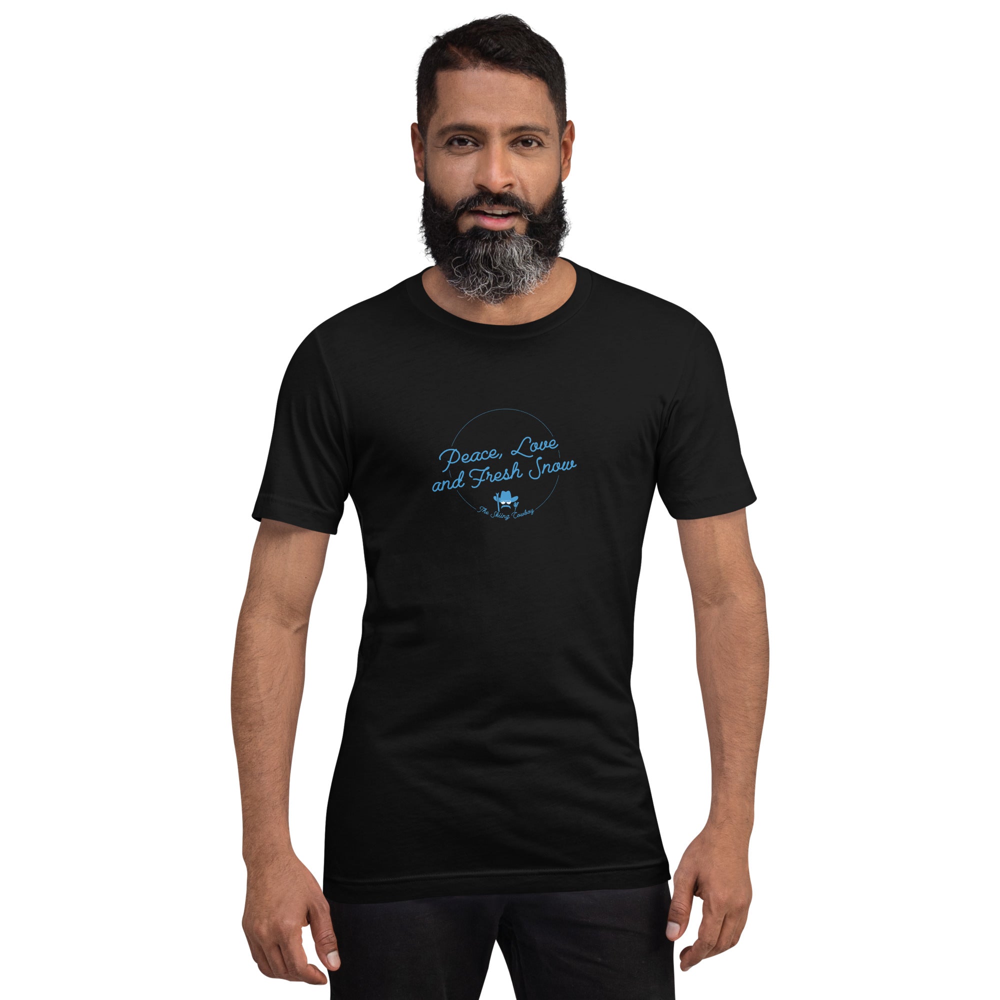 T-shirt en coton unisexe Peace, Love and Fresh Snow sur couleurs foncées