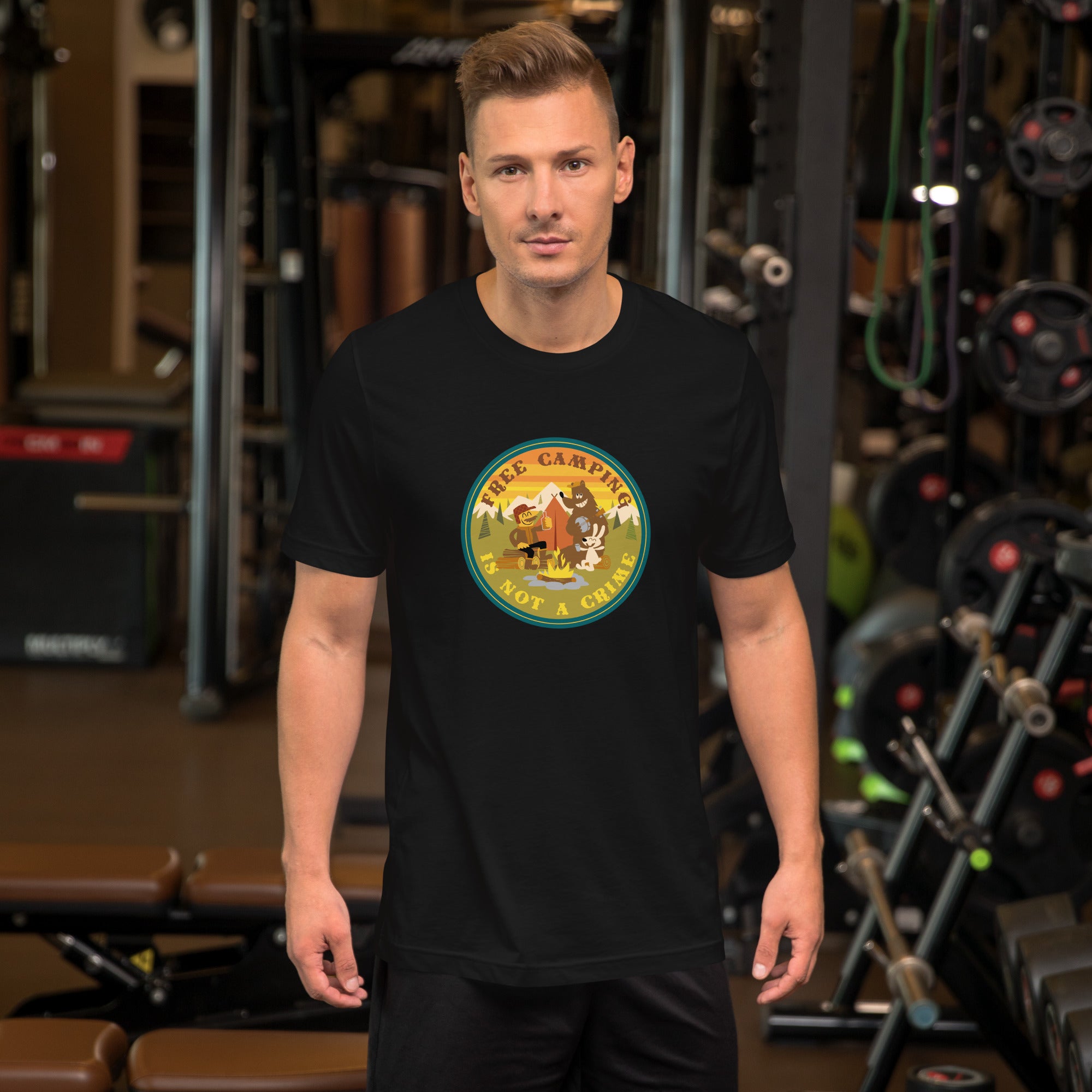 Unisex cotton t-shirt Free Camping is not a Crime on dark colors