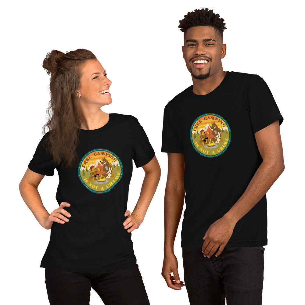 Unisex cotton t-shirt Free Camping is not a Crime on dark colors