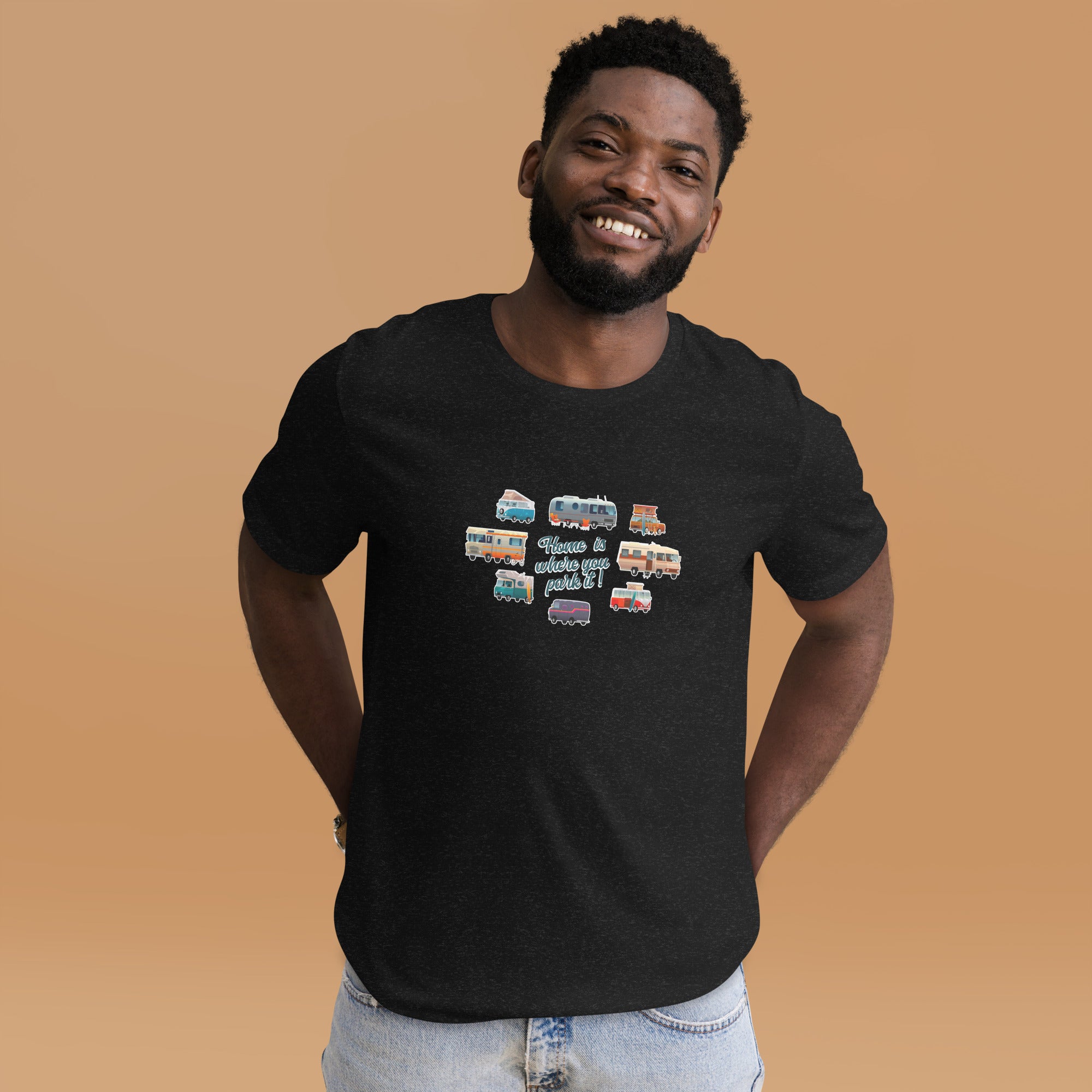 T-shirt en coton unisexe Square Vintage Campers sur couleurs chinées foncées