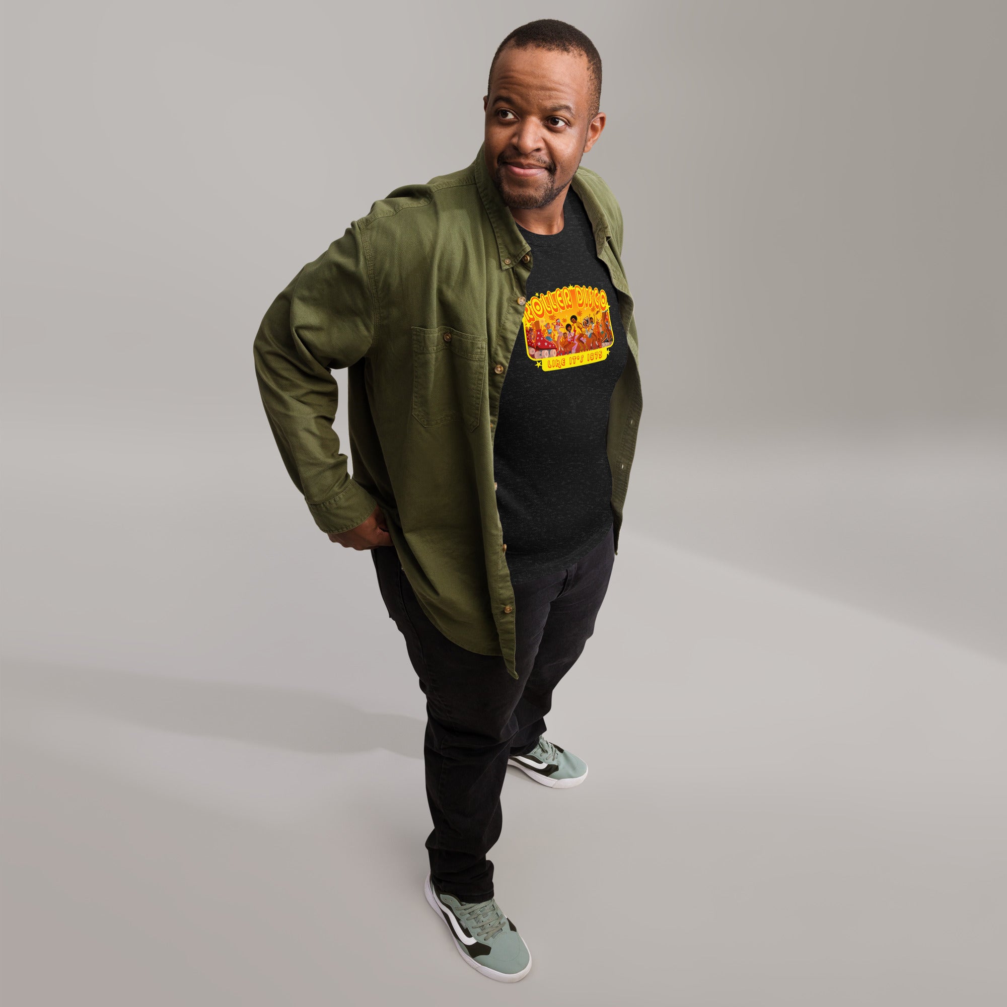 T-shirt en coton unisexe Roller Disco 1975 sur couleurs chinées foncées