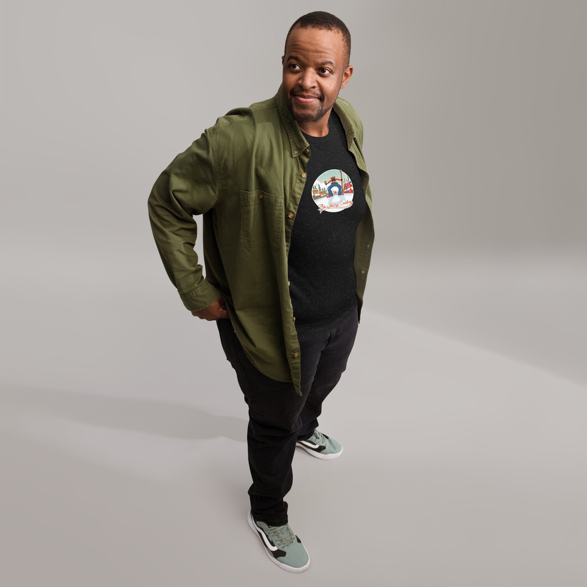 T-shirt en coton unisexe Ski Fight at OK Corral sur couleurs chinées foncées