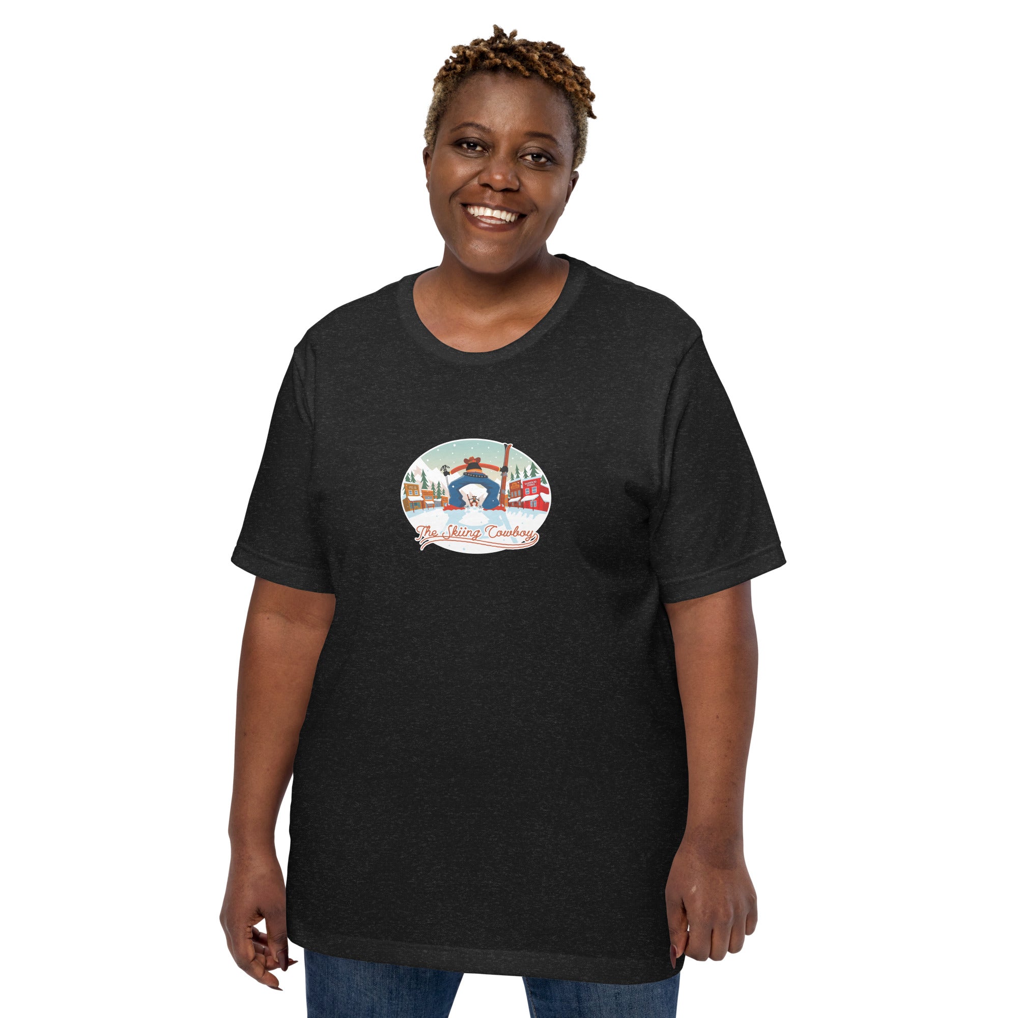 T-shirt en coton unisexe Ski Fight at OK Corral sur couleurs chinées foncées