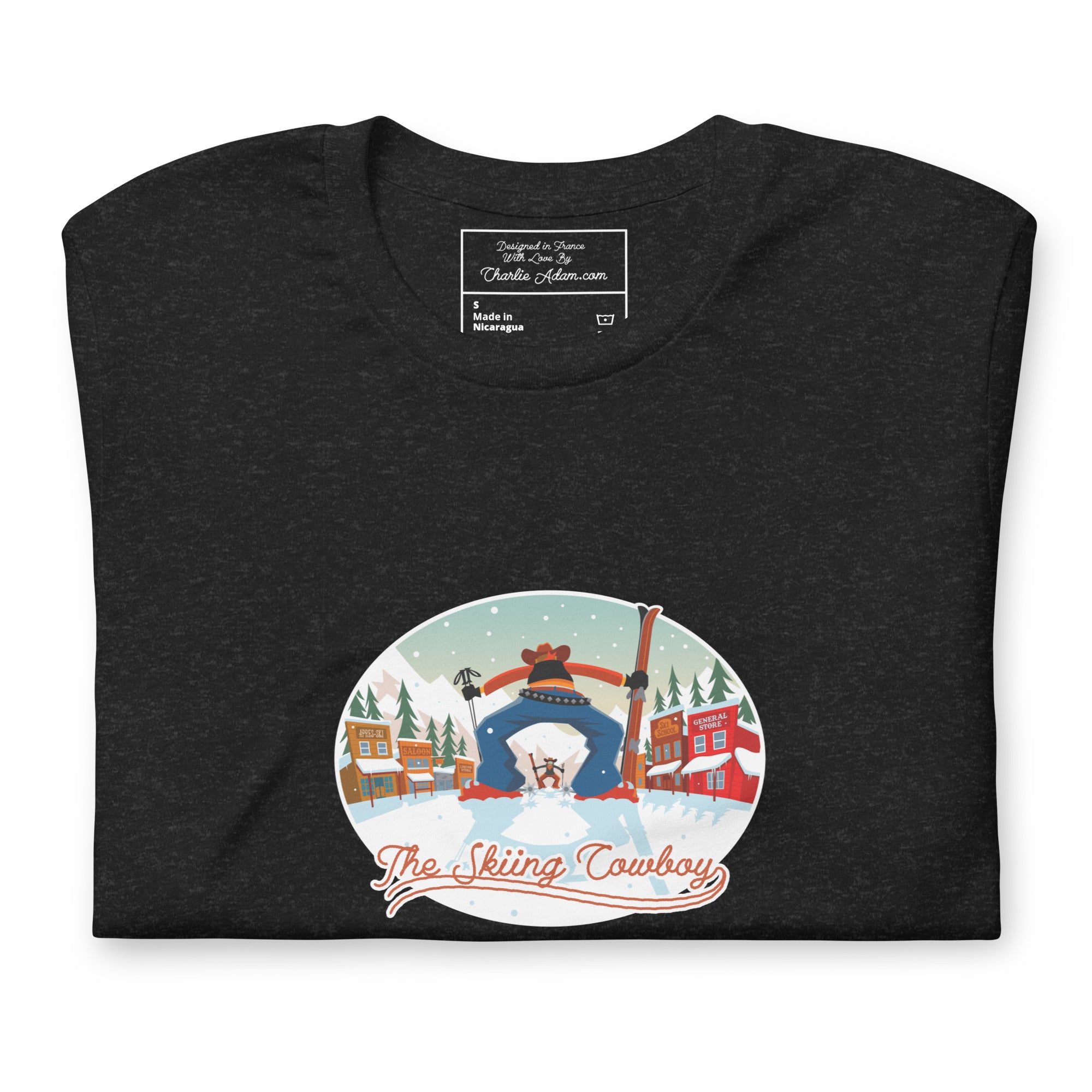 T-shirt en coton unisexe Ski Fight at OK Corral sur couleurs chinées foncées