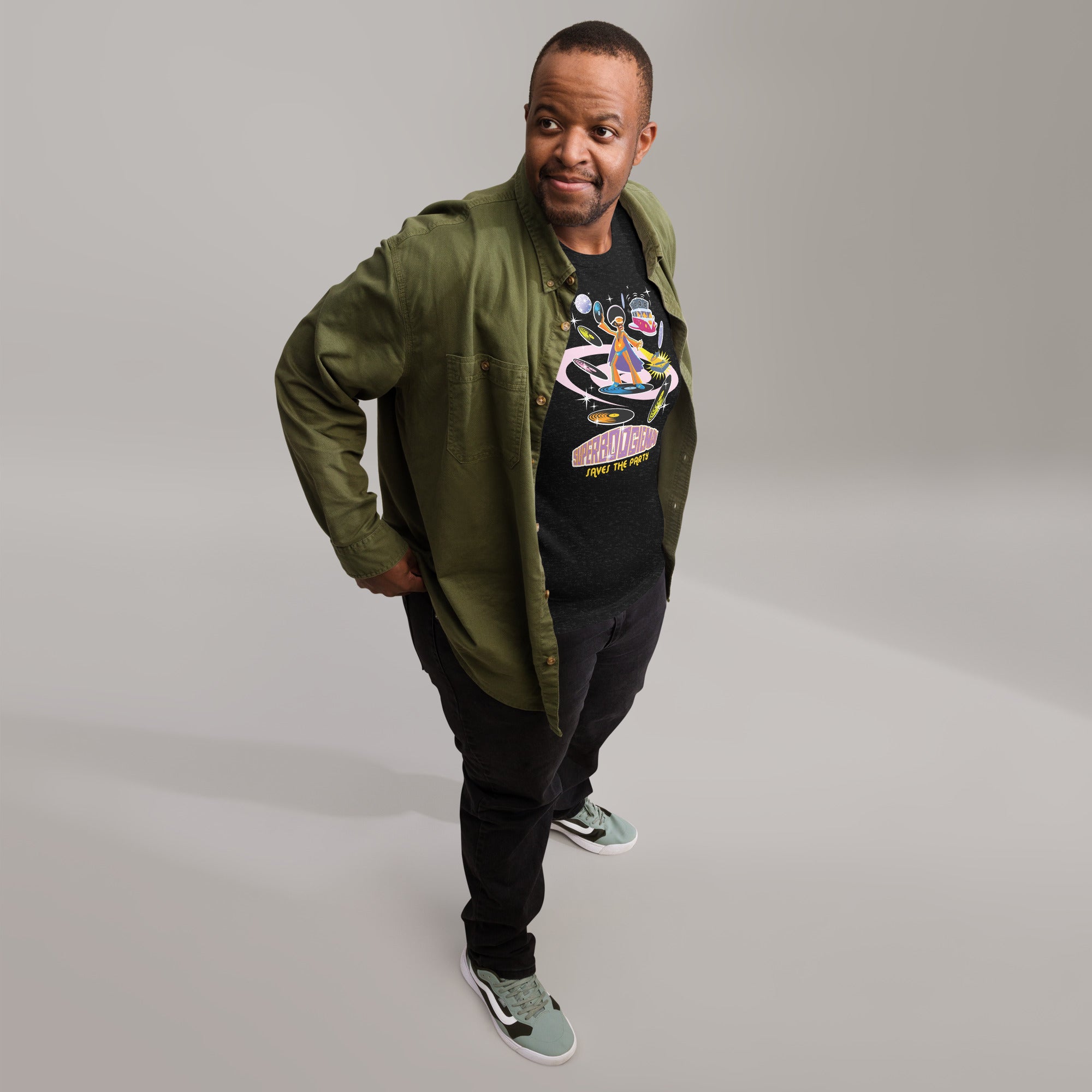 Unisex t-shirt Superboogieman saves the Party on dark heather colors