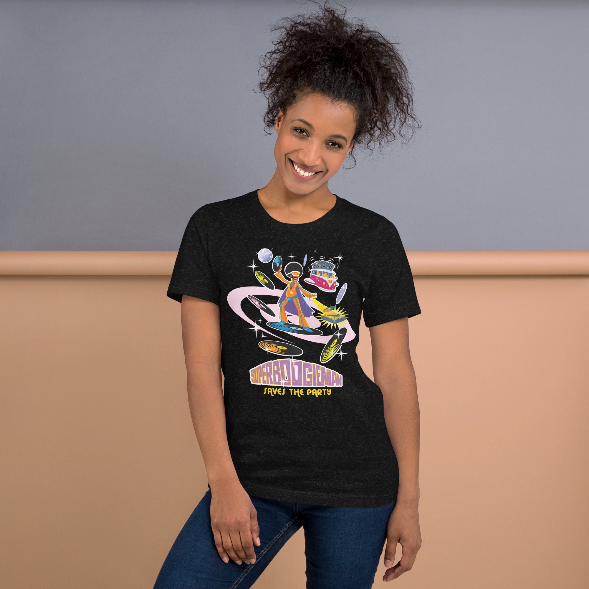 Unisex t-shirt Superboogieman saves the Party on dark heather colors