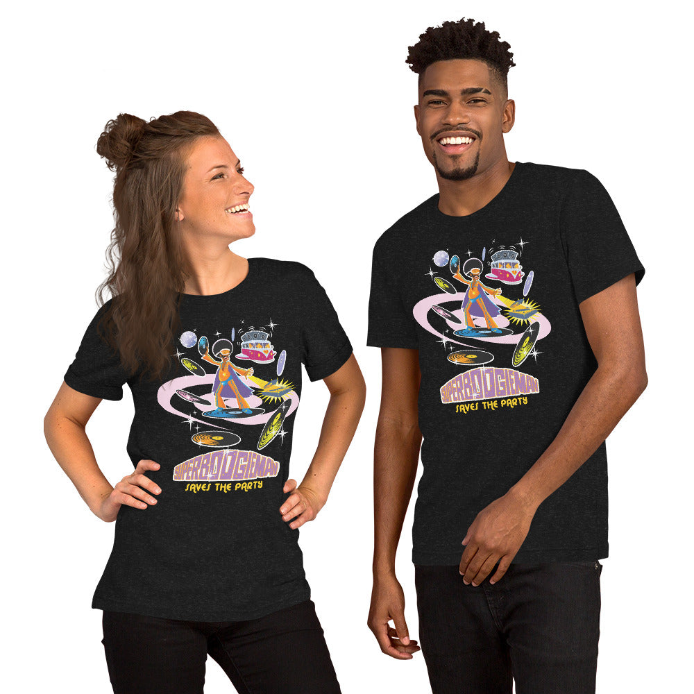 Unisex t-shirt Superboogieman saves the Party on dark heather colors