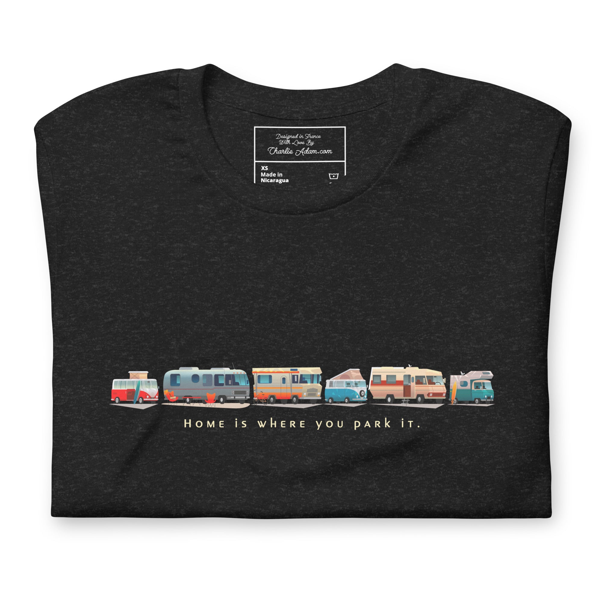 T-shirt en coton unisexe Vintage Campers: Home is where you park it sur couleurs chinées foncées