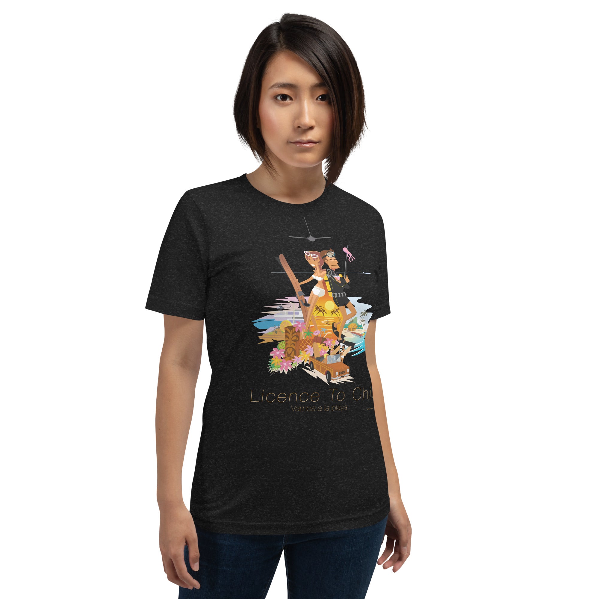 T-shirt en coton unisexe License to Chill Vamos a la playa sur couleurs chinées foncées