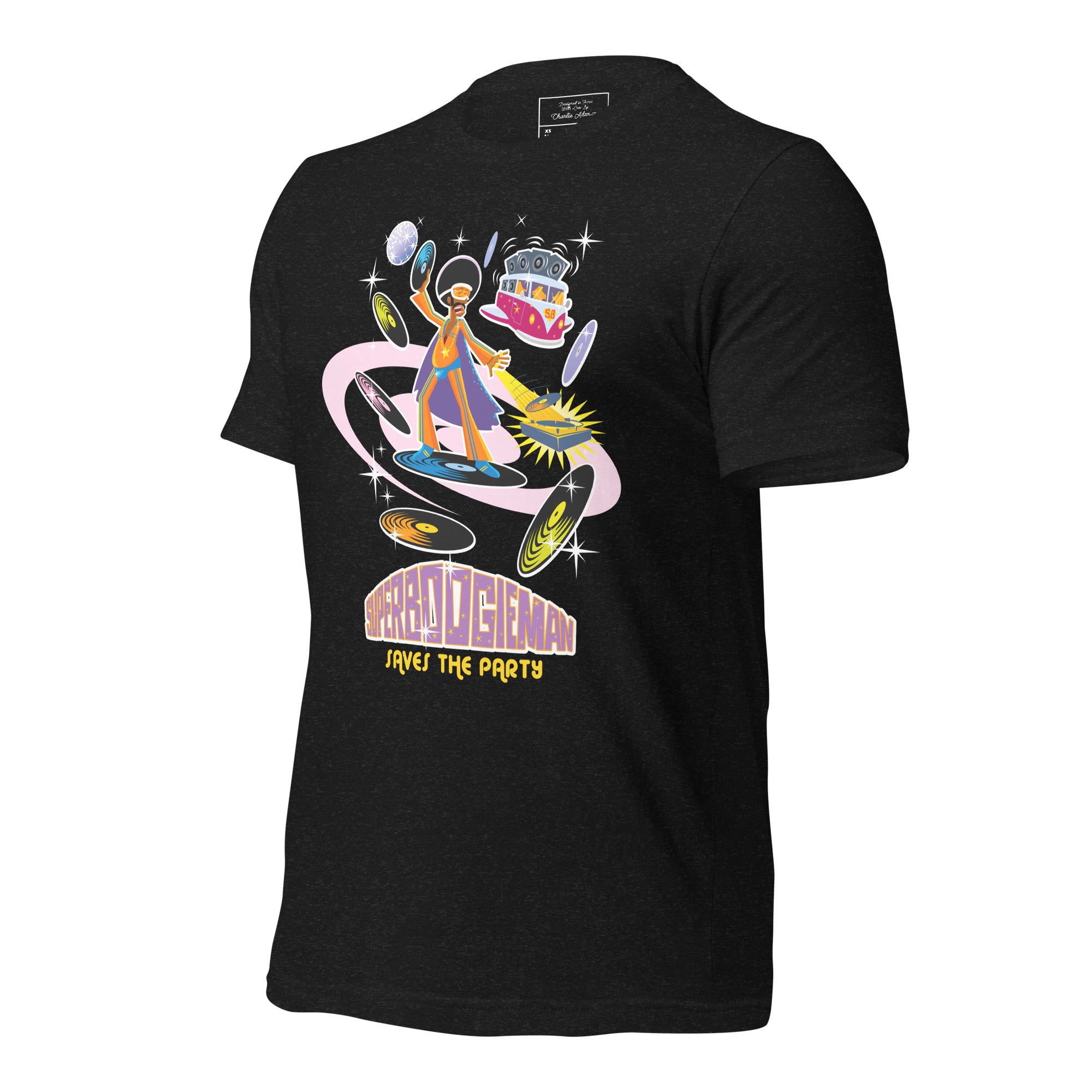 Unisex t-shirt Superboogieman saves the Party on dark heather colors