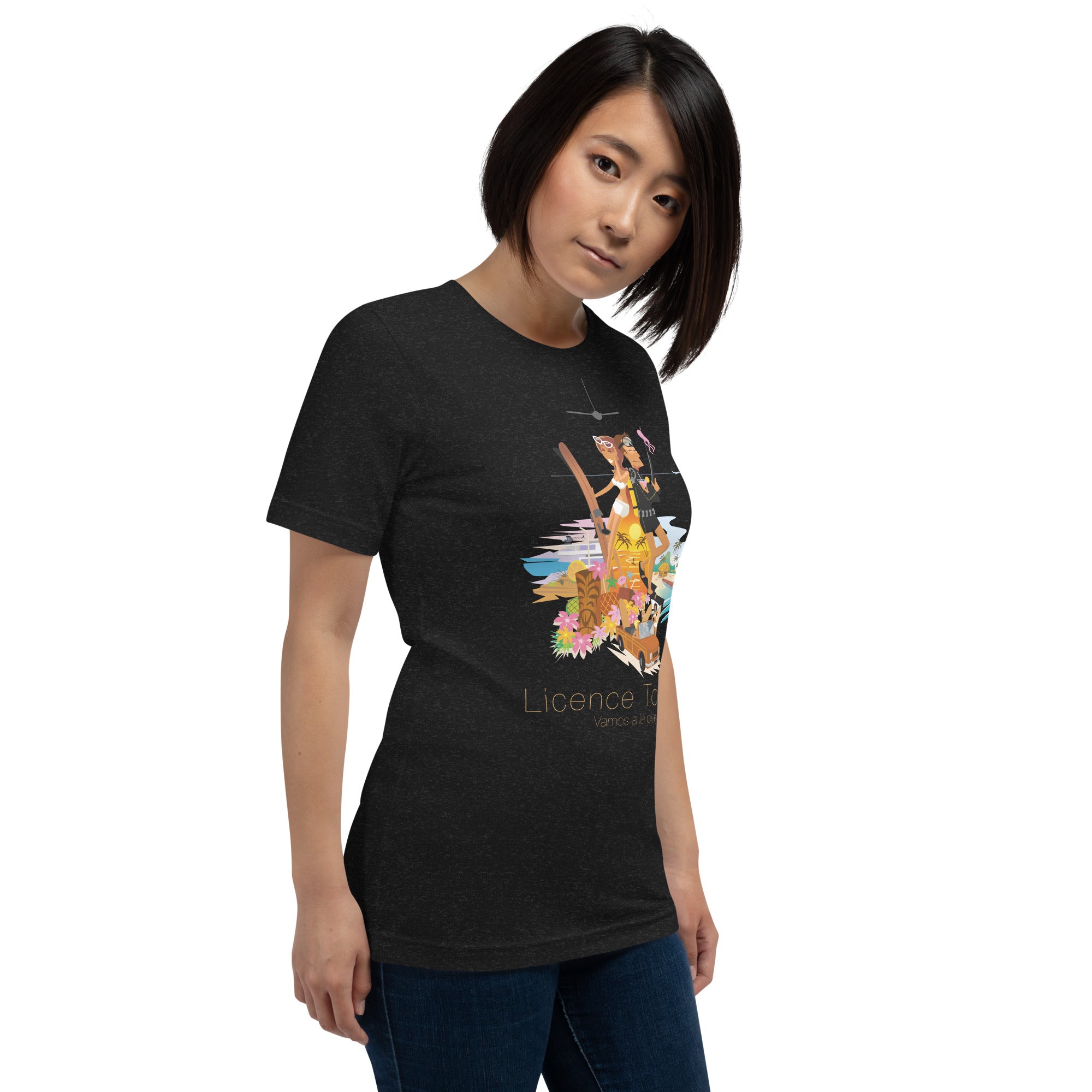 T-shirt en coton unisexe License to Chill Vamos a la playa sur couleurs chinées foncées