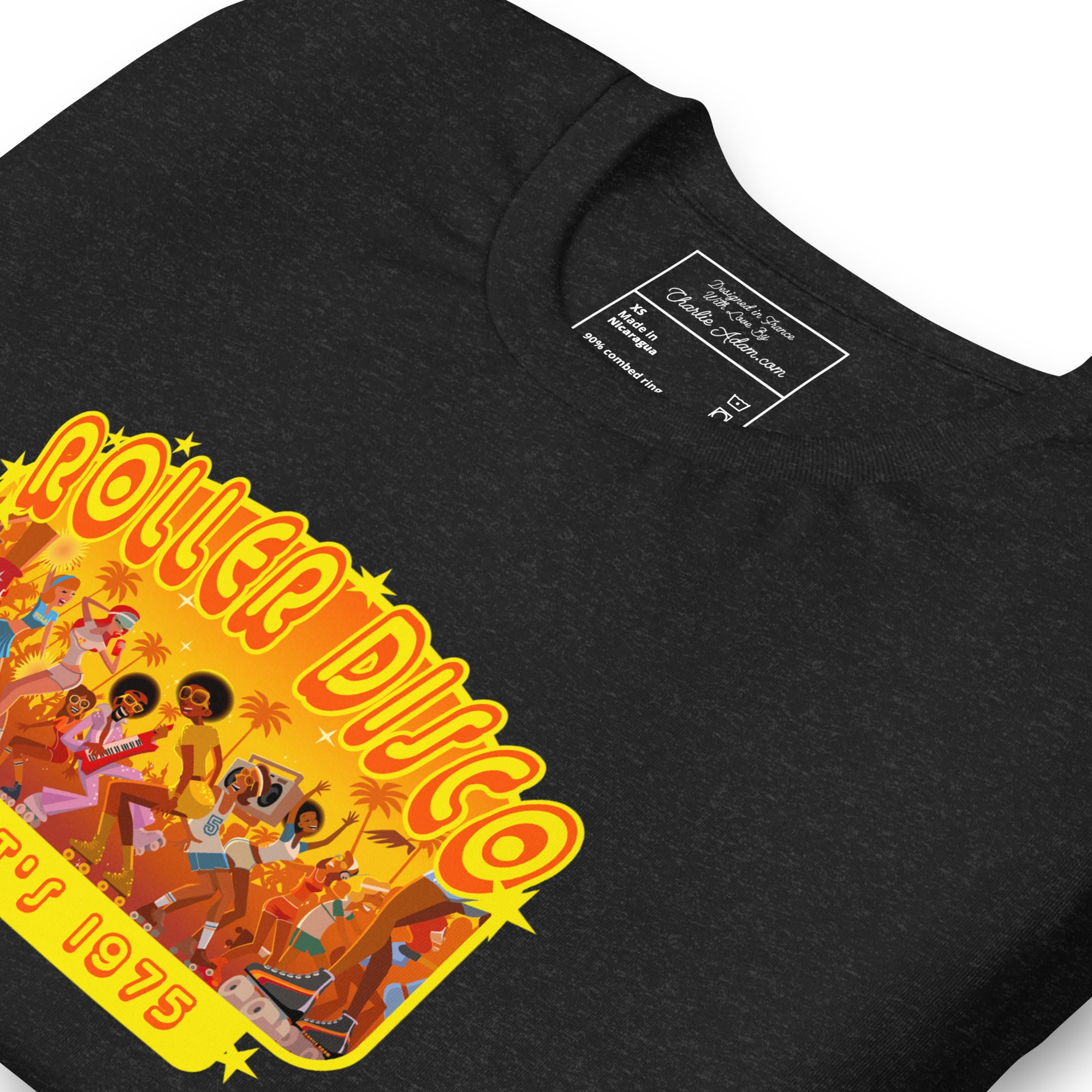 T-shirt en coton unisexe Roller Disco 1975 sur couleurs chinées foncées