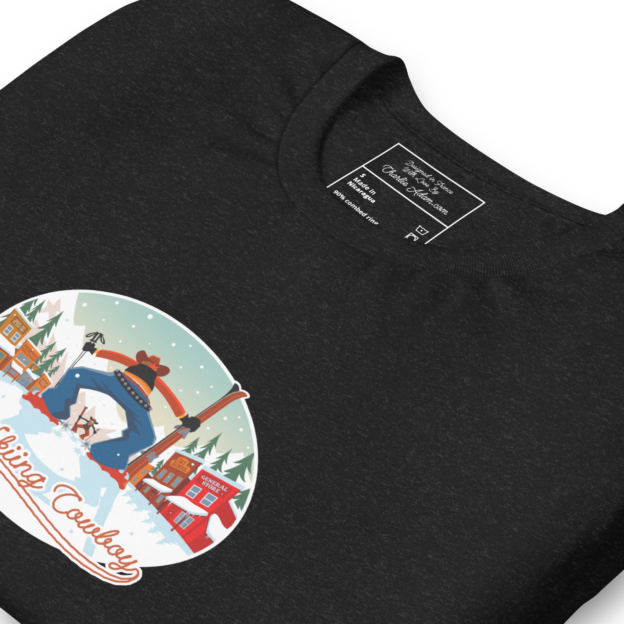 T-shirt en coton unisexe Ski Fight at OK Corral sur couleurs chinées foncées