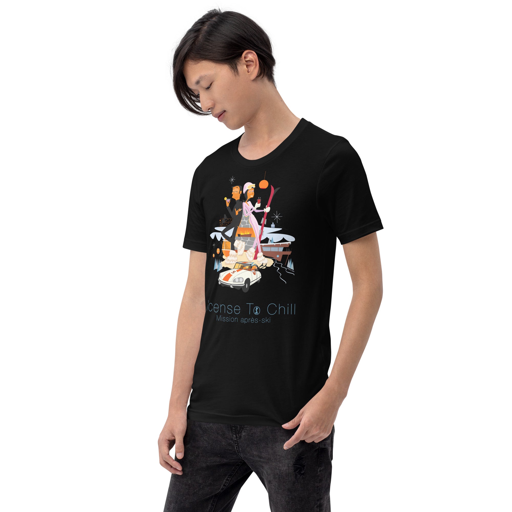 T-shirt en coton unisexe License To Chill Mission Après-Ski sur couleurs foncées