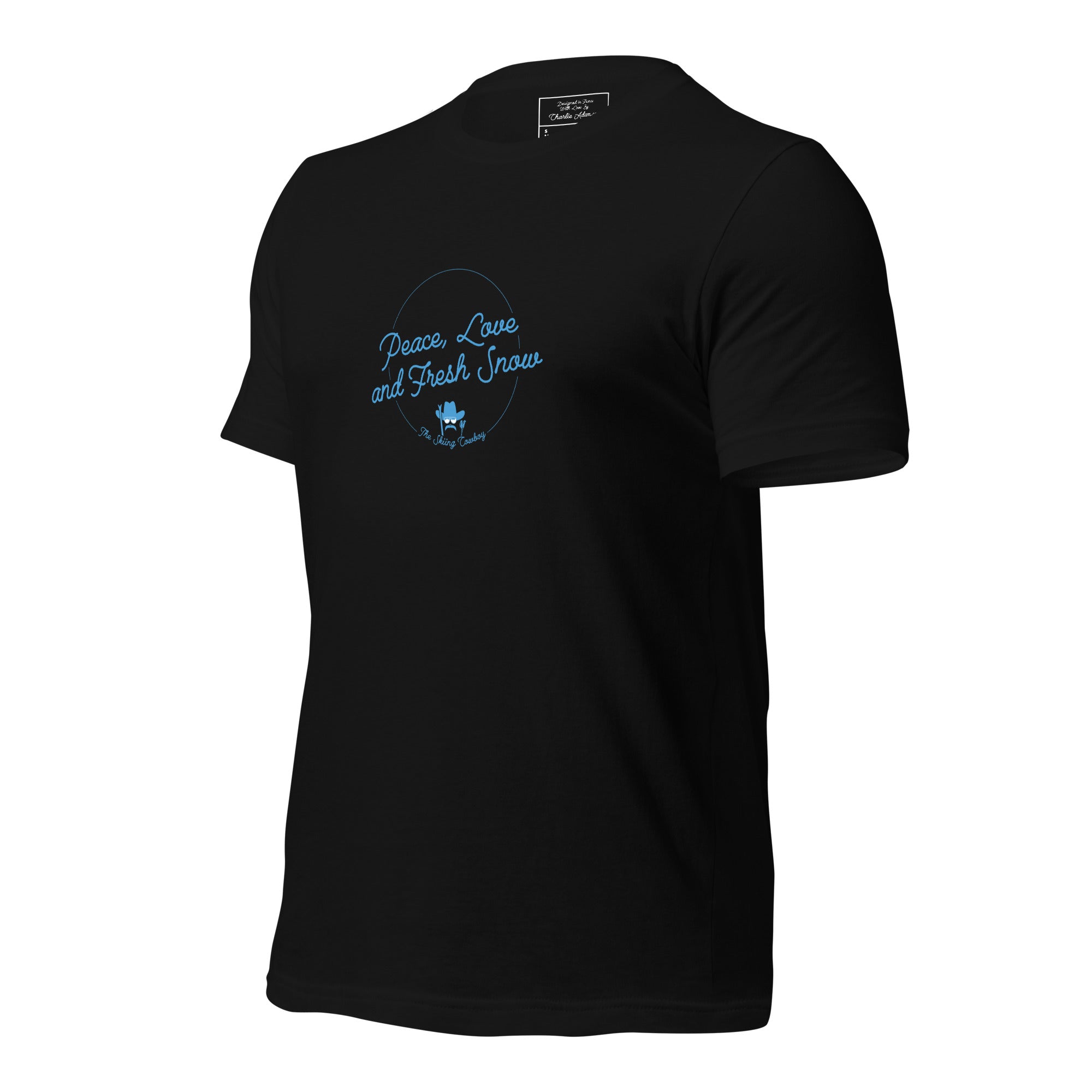 T-shirt en coton unisexe Peace, Love and Fresh Snow sur couleurs foncées