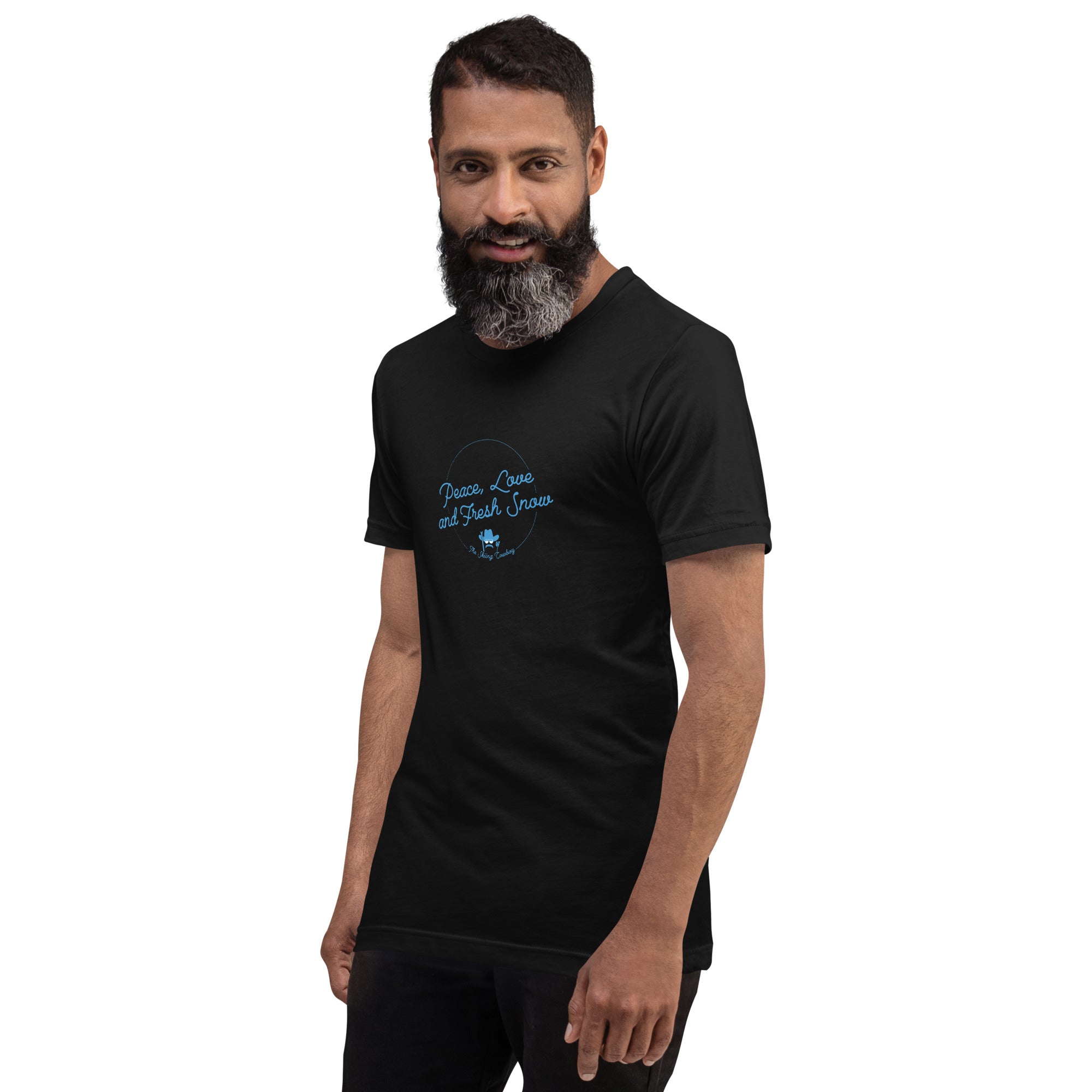T-shirt en coton unisexe Peace, Love and Fresh Snow sur couleurs foncées