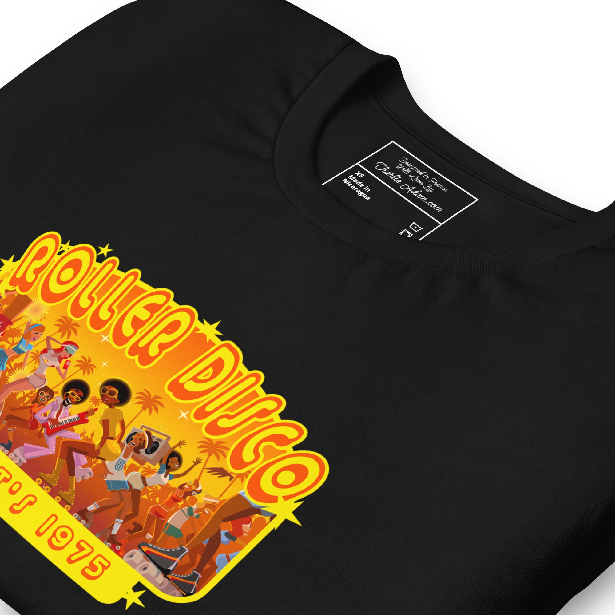 T-shirt en coton unisexe Roller Disco 1975 sur couleurs foncées