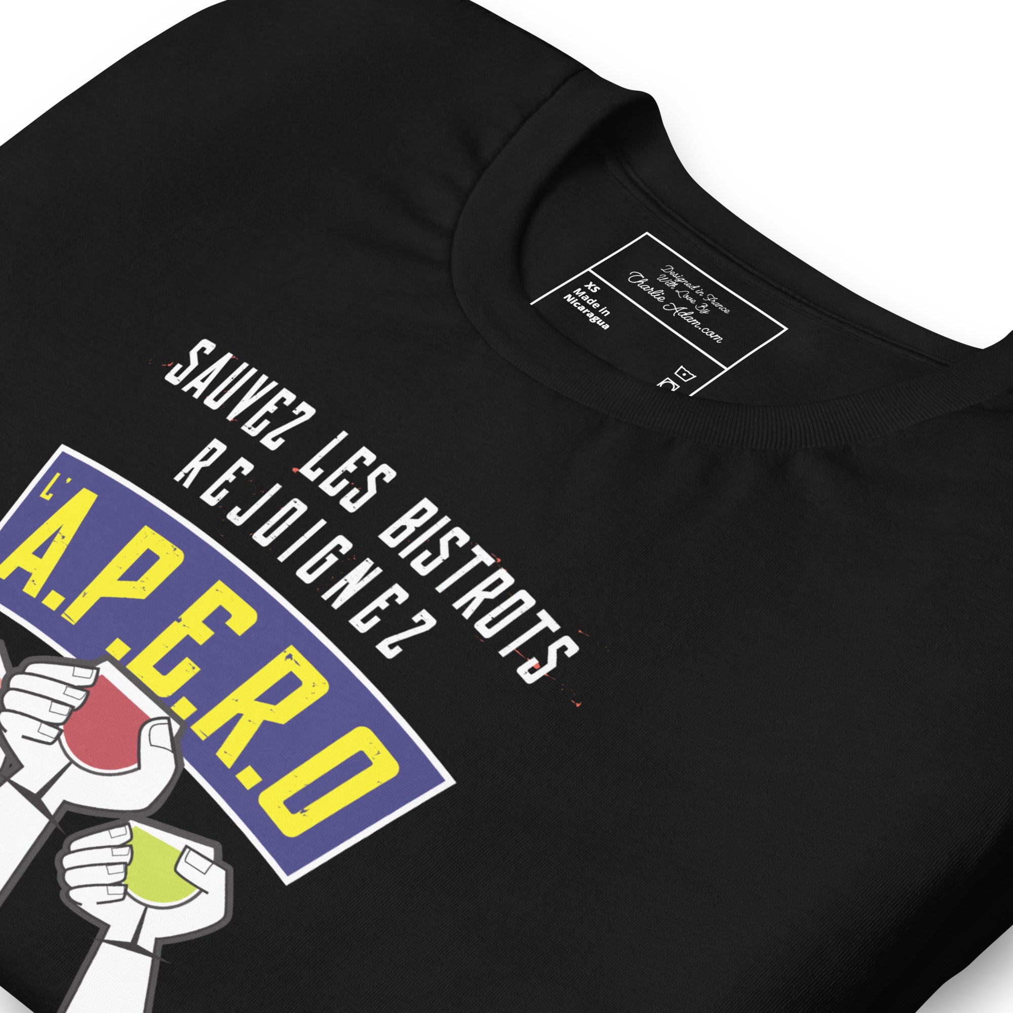 T-shirt en coton unisexe Sauvez les Bistrots, rejoignez l'Apéro sur couleurs foncées