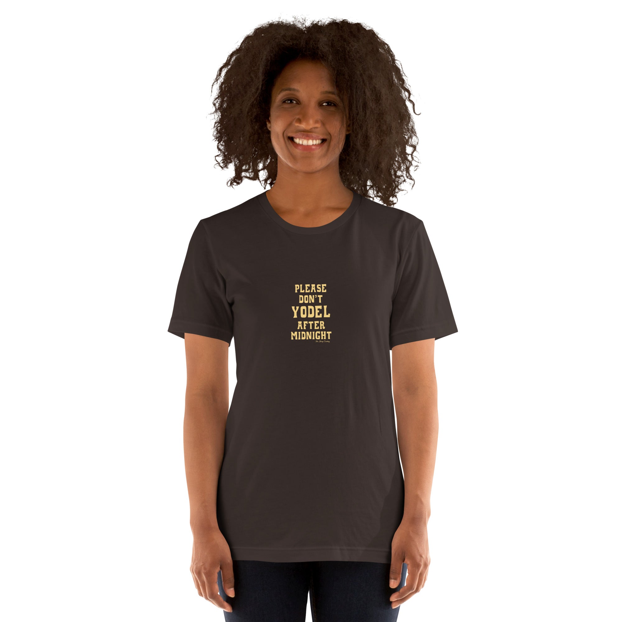 T-shirt en coton unisexe Don't Yodel After Midnight texte clair