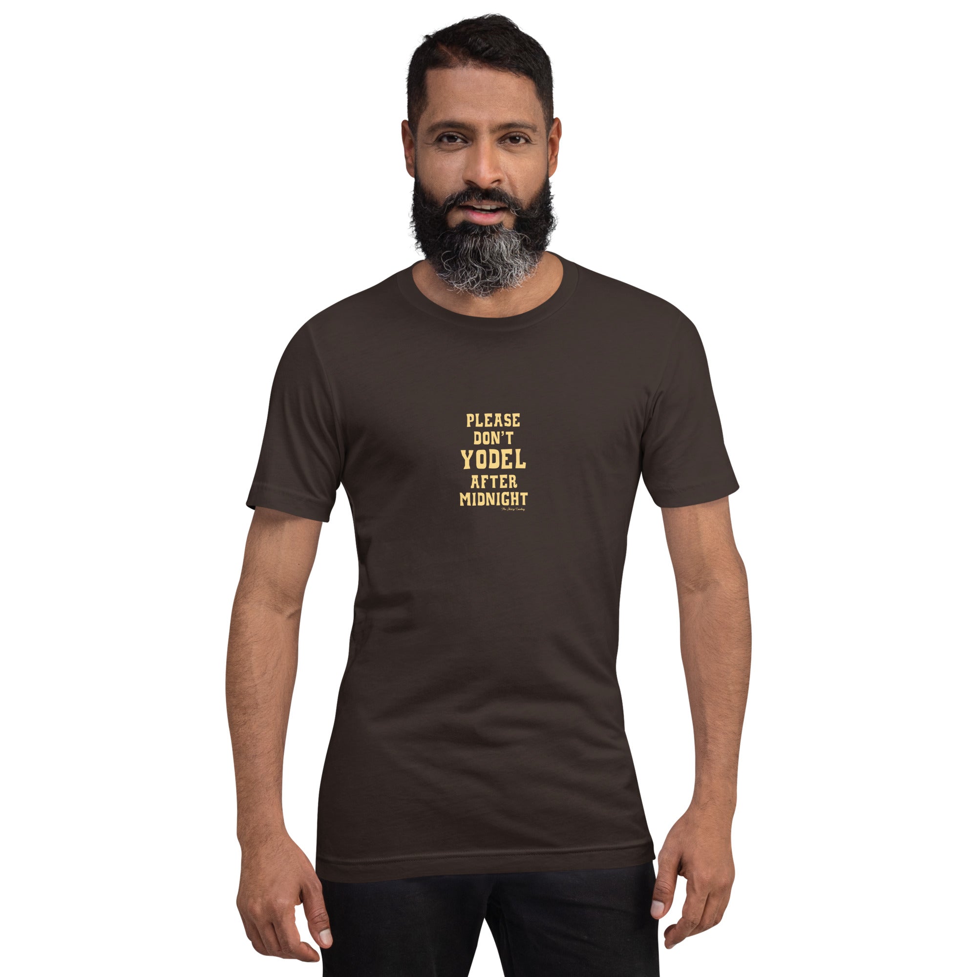 T-shirt en coton unisexe Don't Yodel After Midnight texte clair