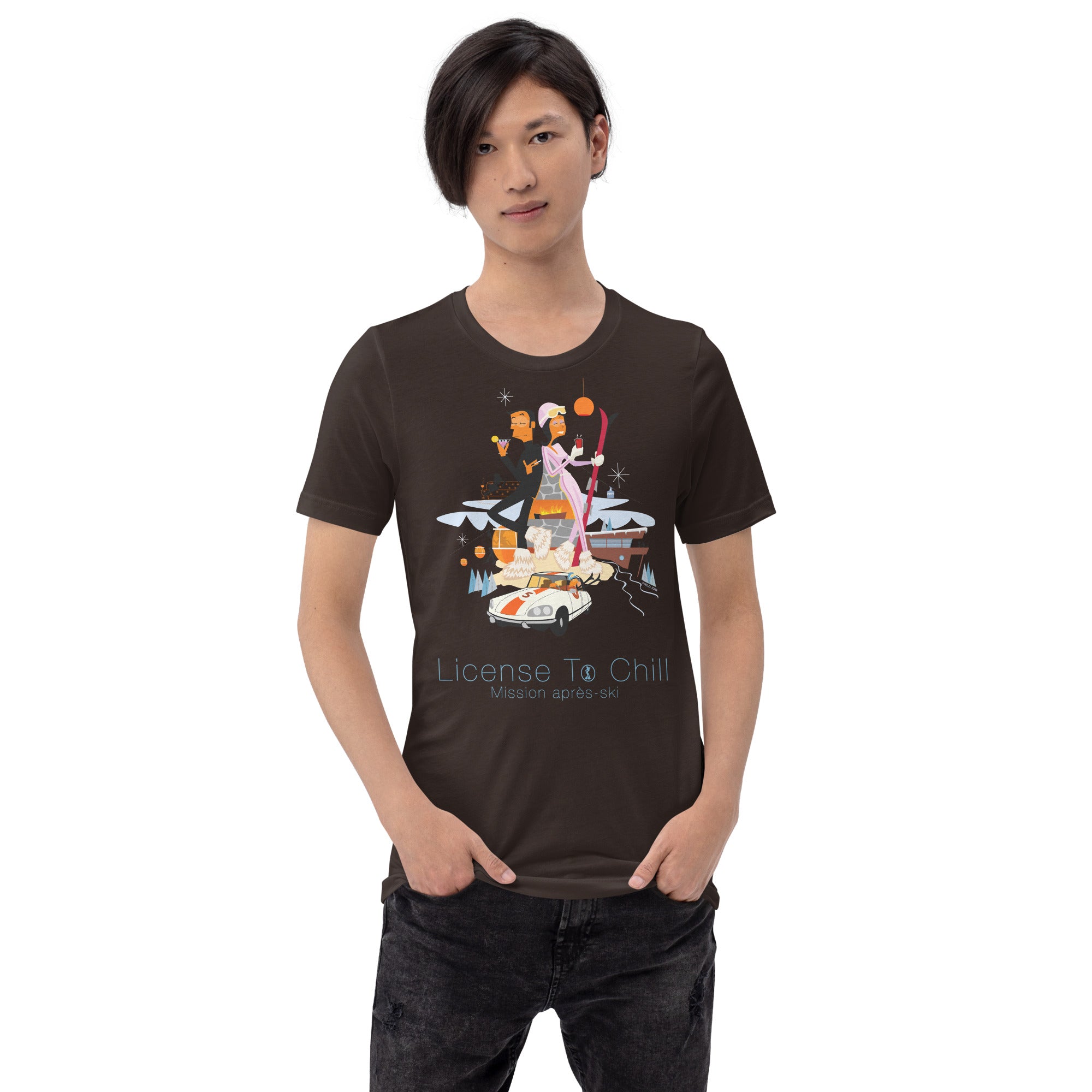 T-shirt en coton unisexe License To Chill Mission Après-Ski sur couleurs foncées