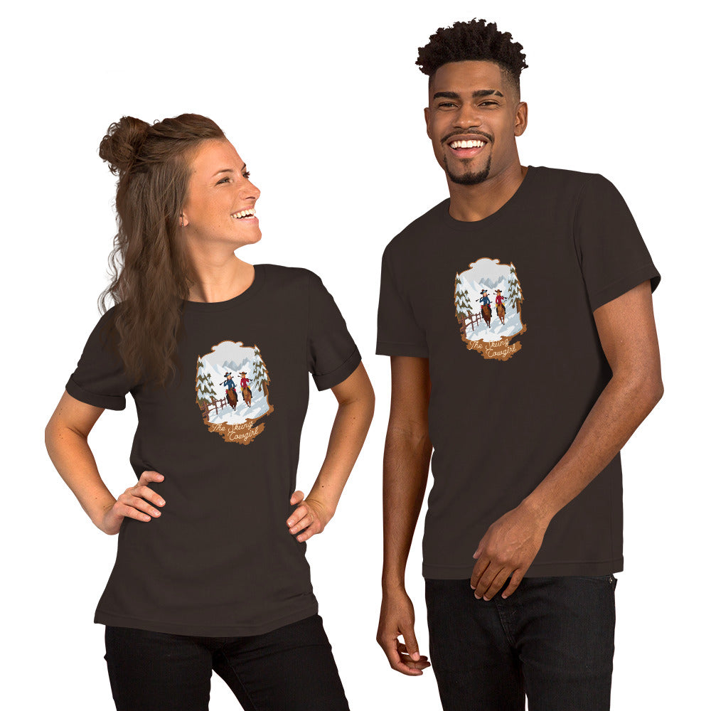 T-shirt en coton unisexe The Skiing Cowgirl sur couleurs foncées