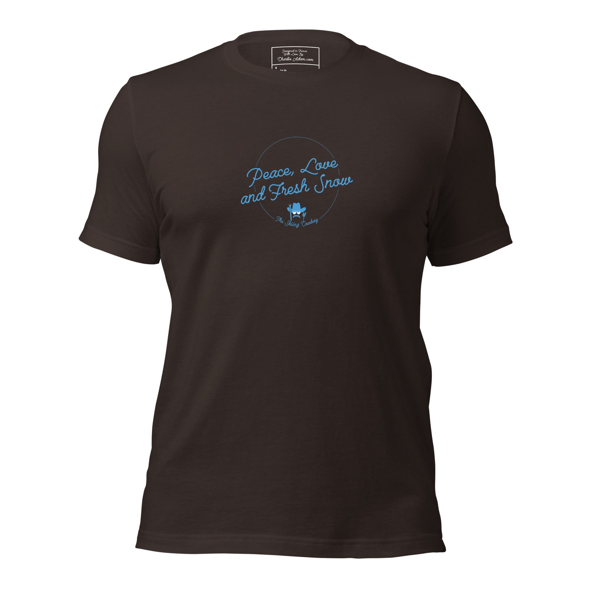 T-shirt en coton unisexe Peace, Love and Fresh Snow sur couleurs foncées