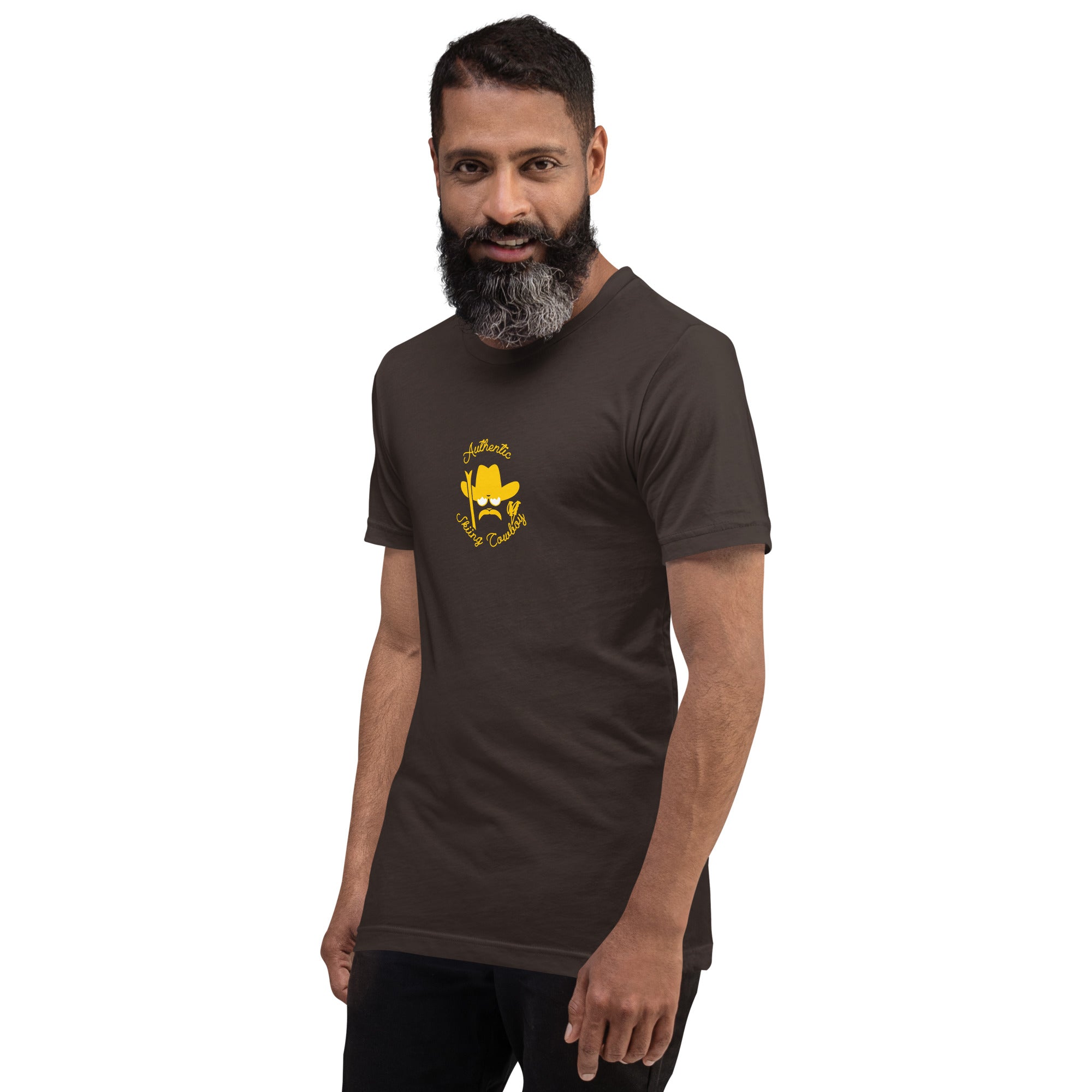 T-shirt en coton unisexe Authentic Skiing Cowboy doré sur couleurs foncées