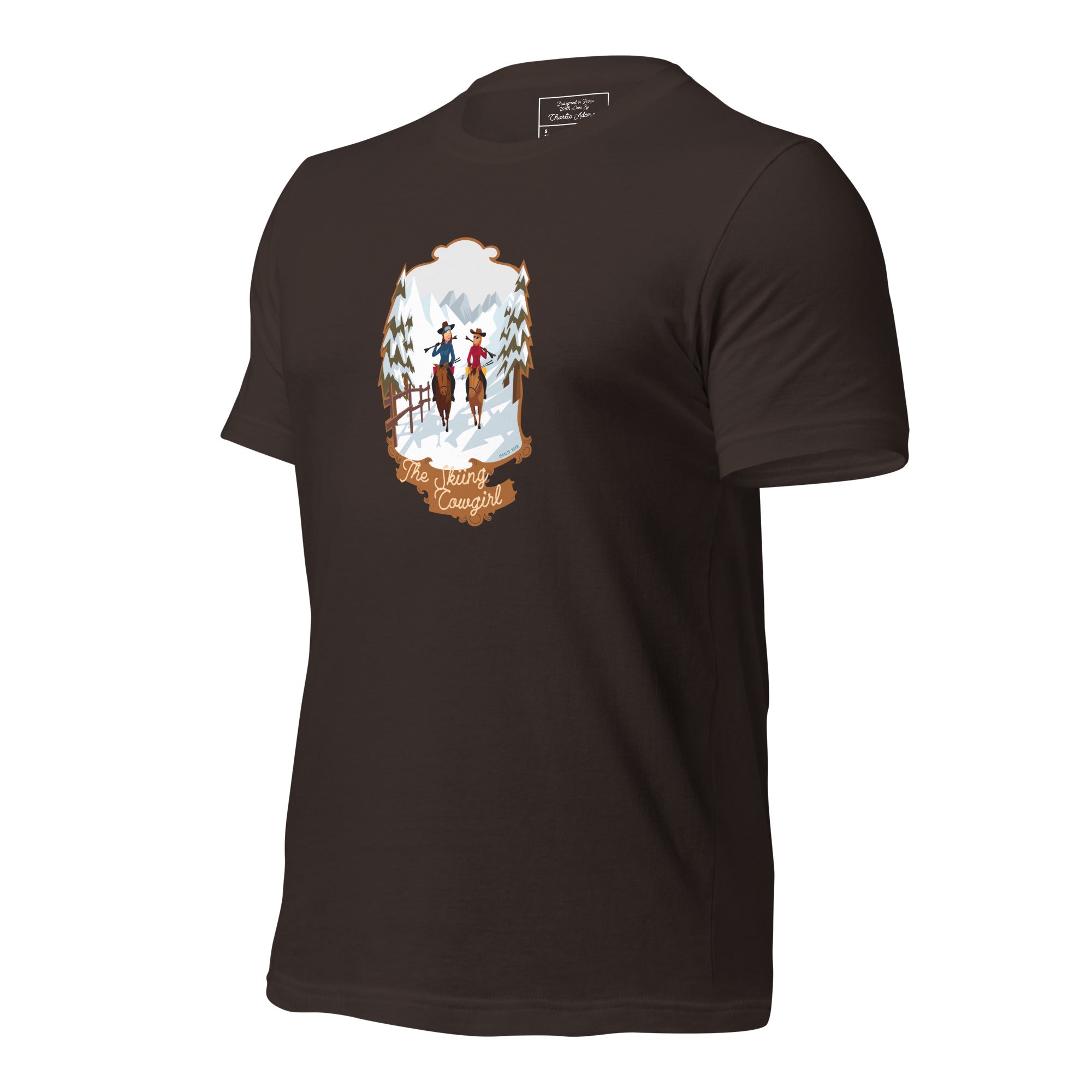 T-shirt en coton unisexe The Skiing Cowgirl sur couleurs foncées