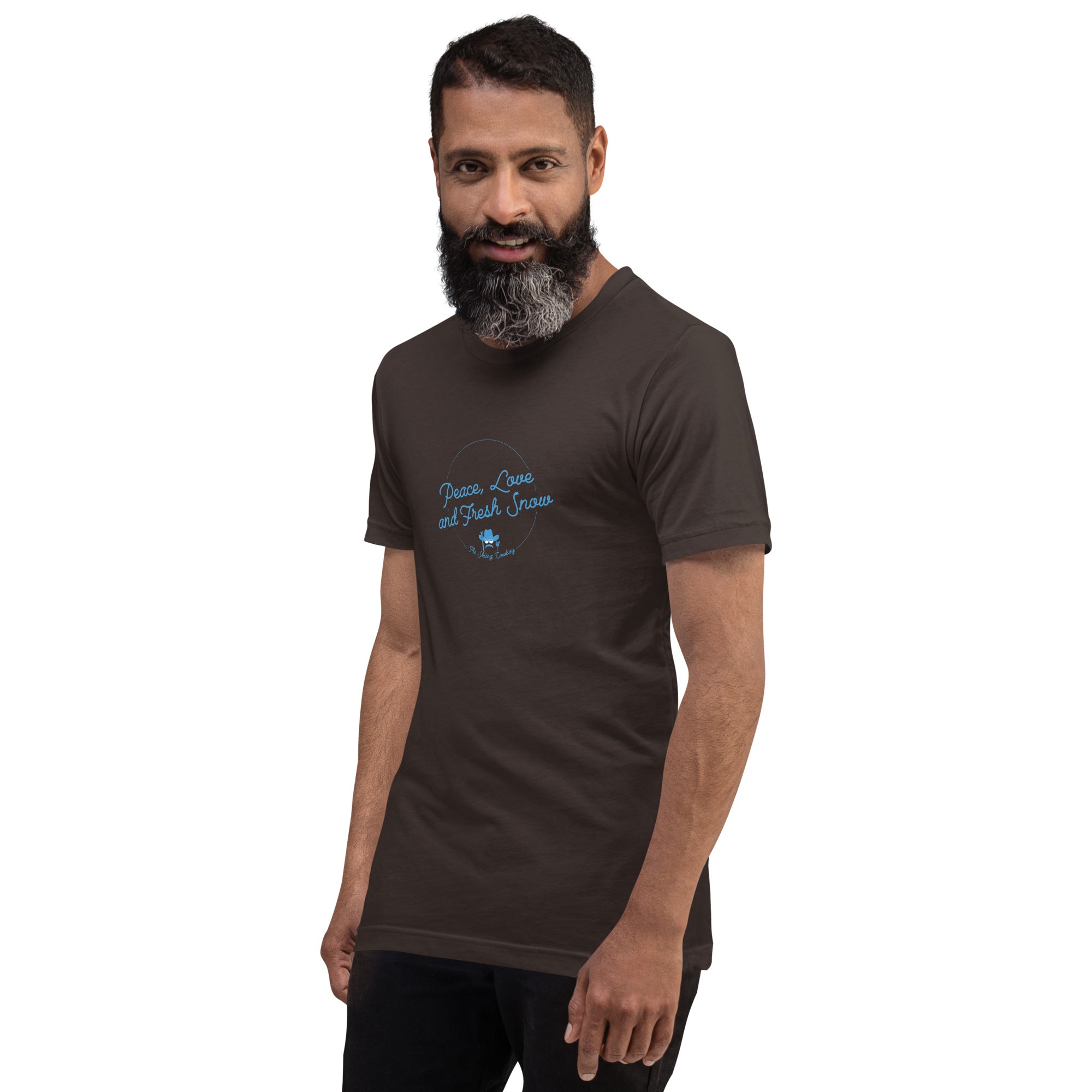 T-shirt en coton unisexe Peace, Love and Fresh Snow sur couleurs foncées