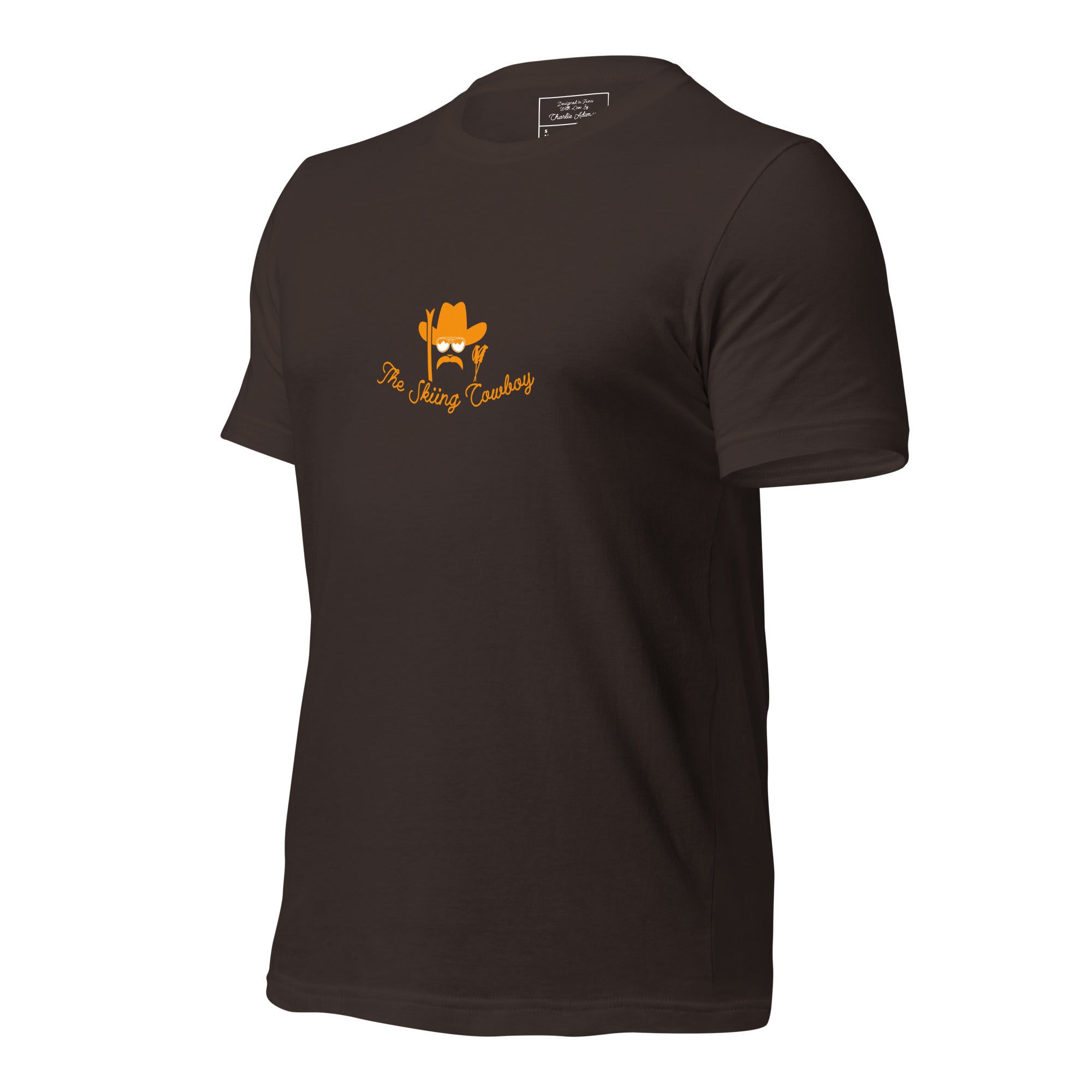 T-shirt en coton unisexe Skiing Cowboy (face) & Ski Fight at OK Corral Outline (dos) sur couleurs foncées