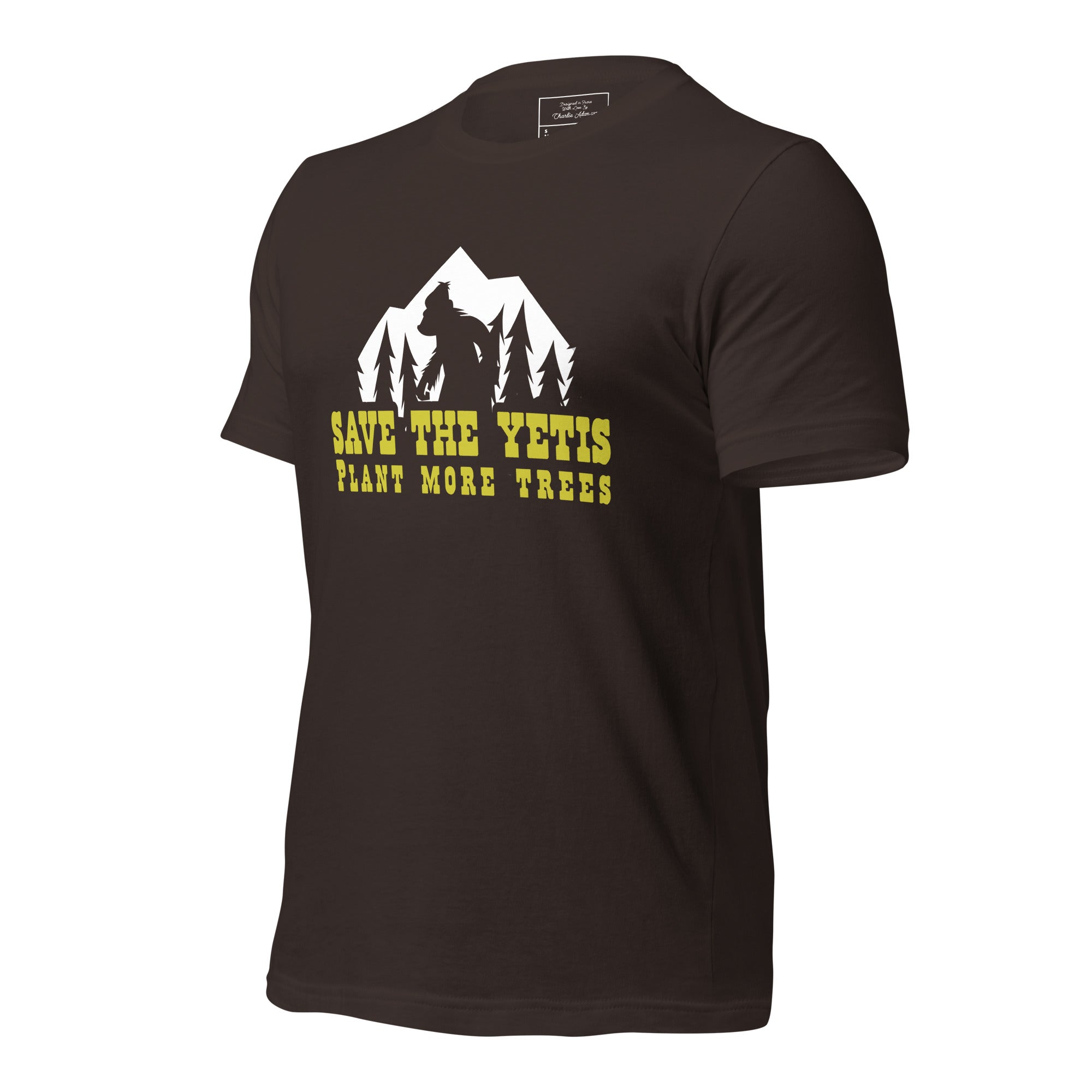 T-shirt en coton unisexe Save the Yetis Plant more Trees sur couleurs foncées
