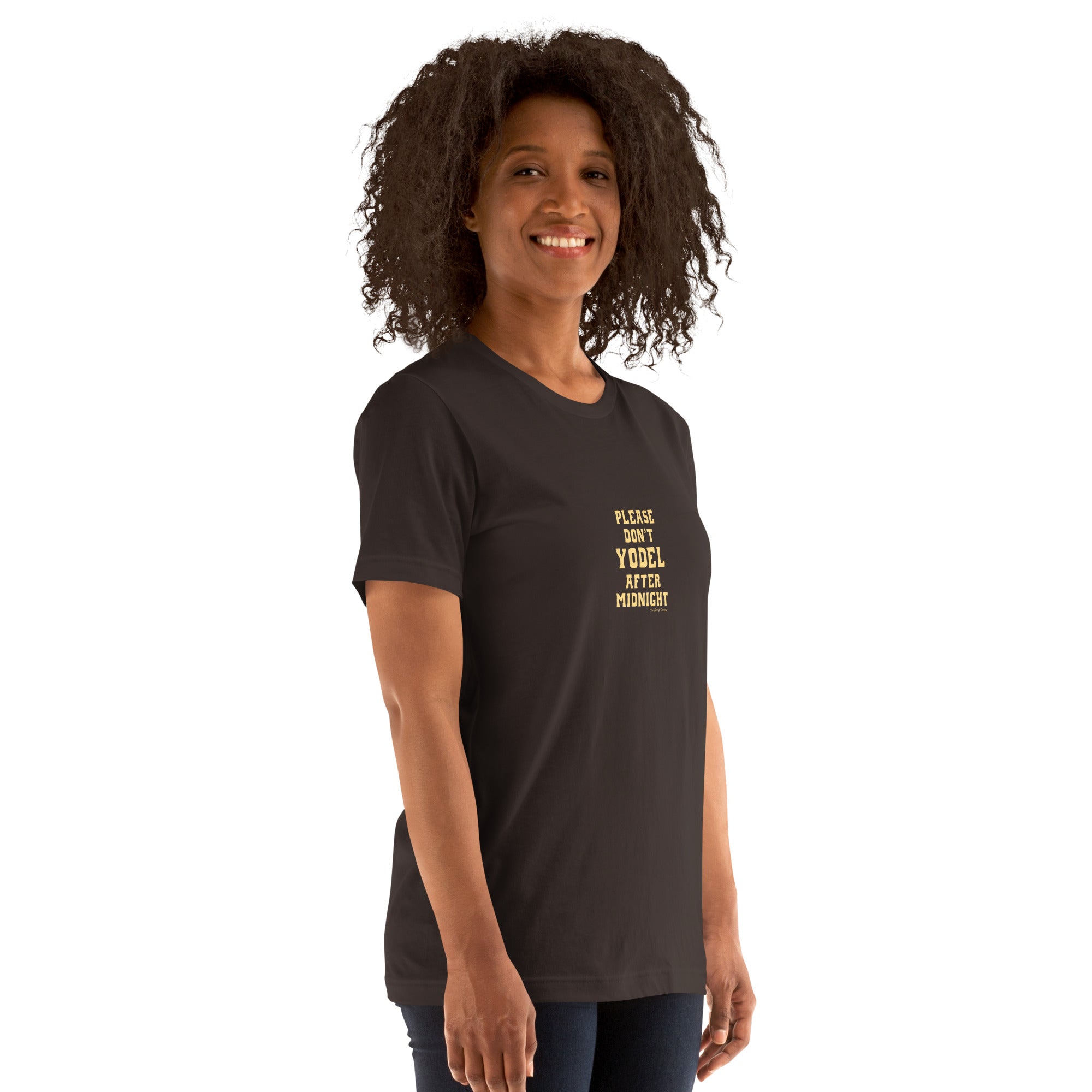 T-shirt en coton unisexe Don't Yodel After Midnight texte clair