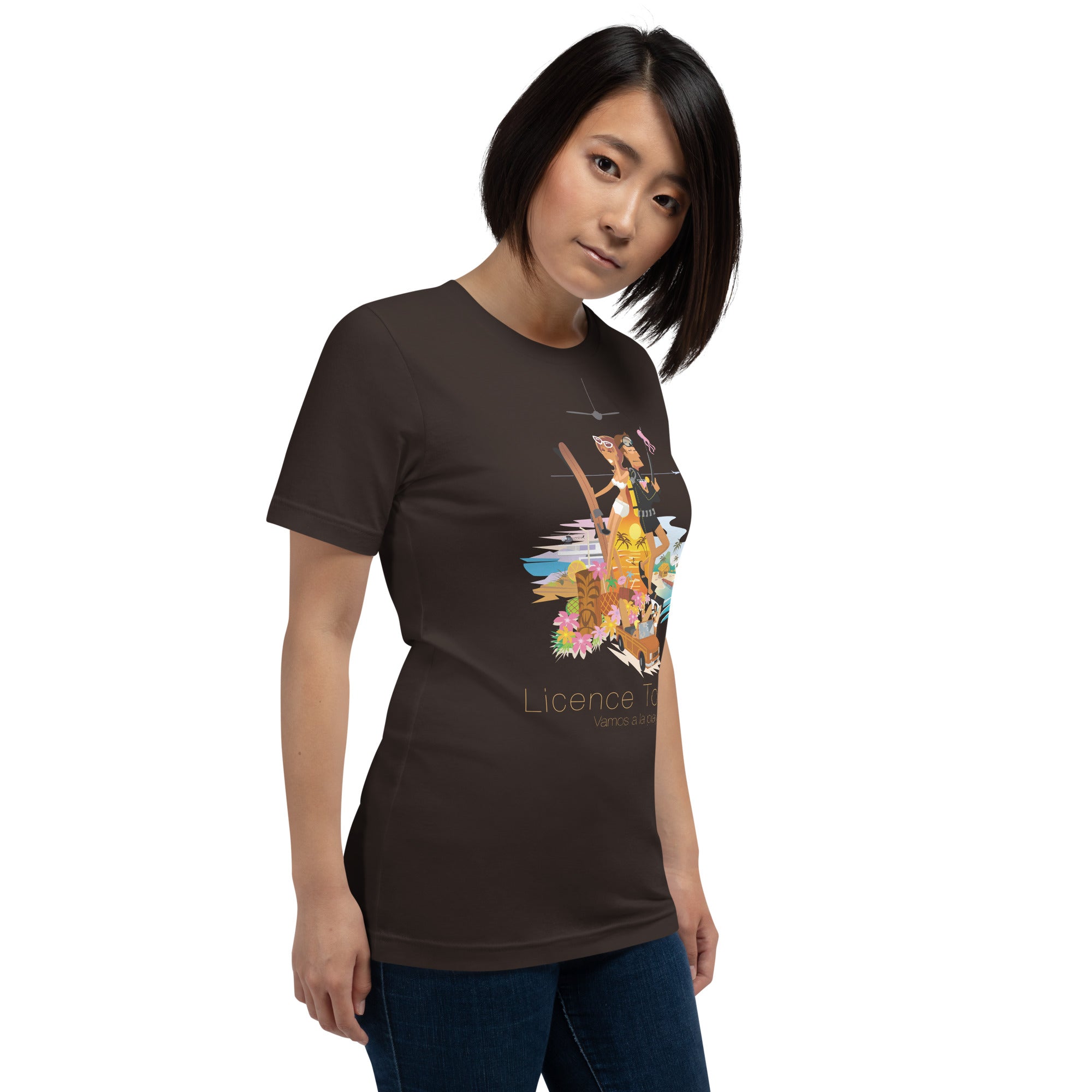 Unisex cotton t-shirt License to Chill Vamos a la Playa on dark colors