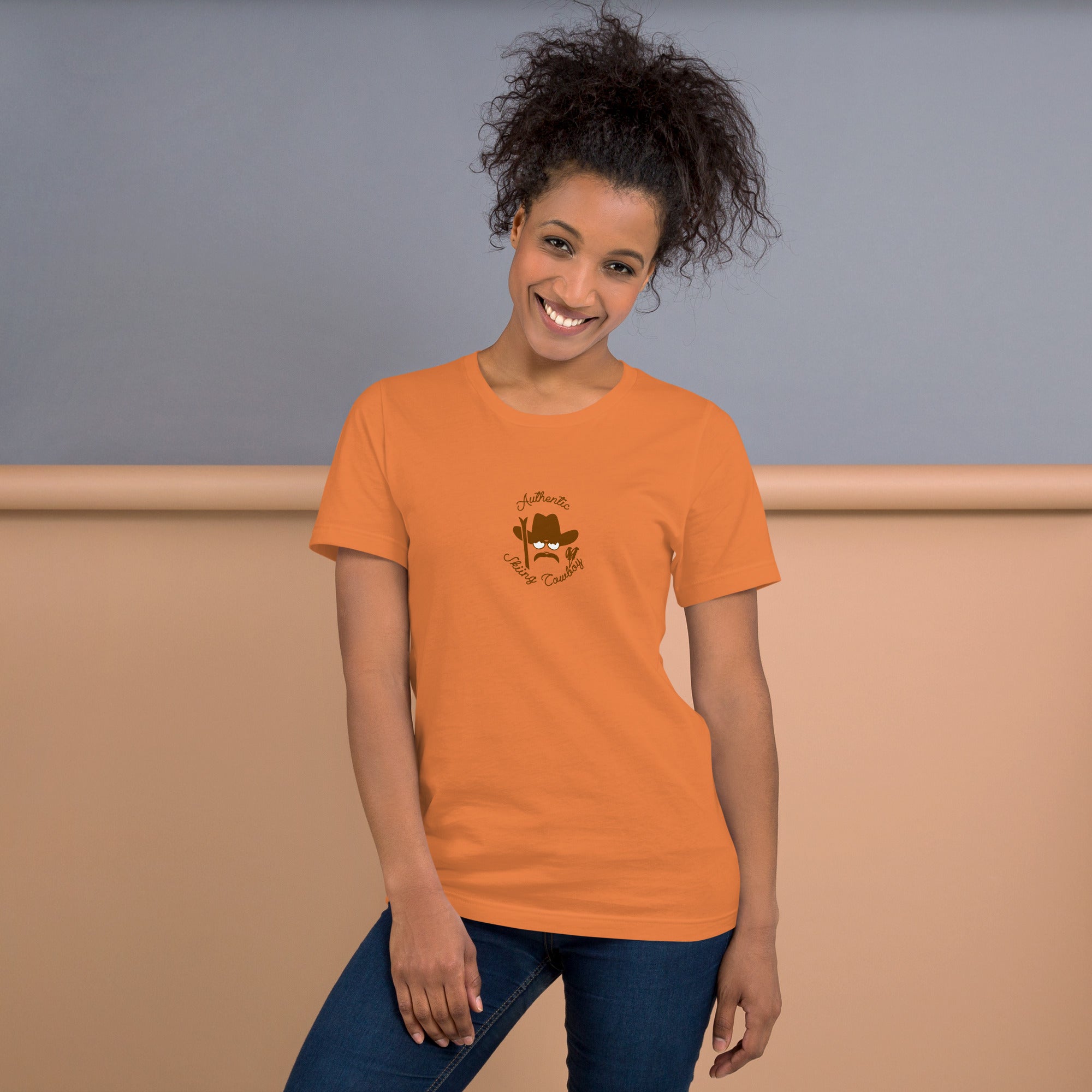 Unisex cotton t-shirt Authentic Skiing Cowboy on bright colors