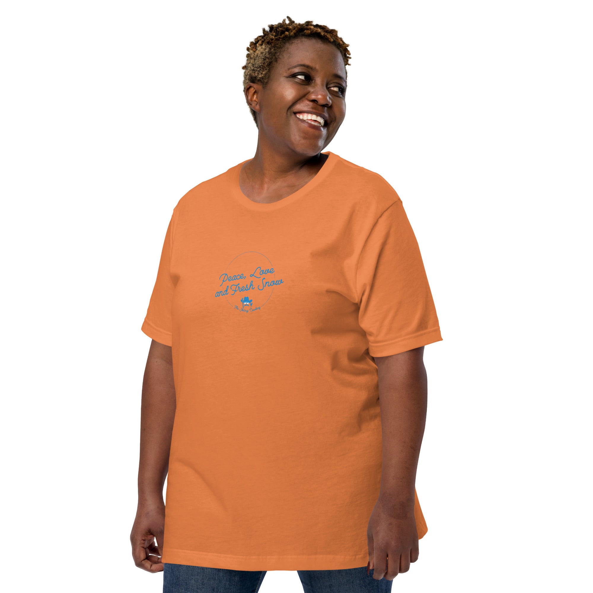T-shirt en coton unisexe Peace, Love and Fresh Snow sur couleurs vives