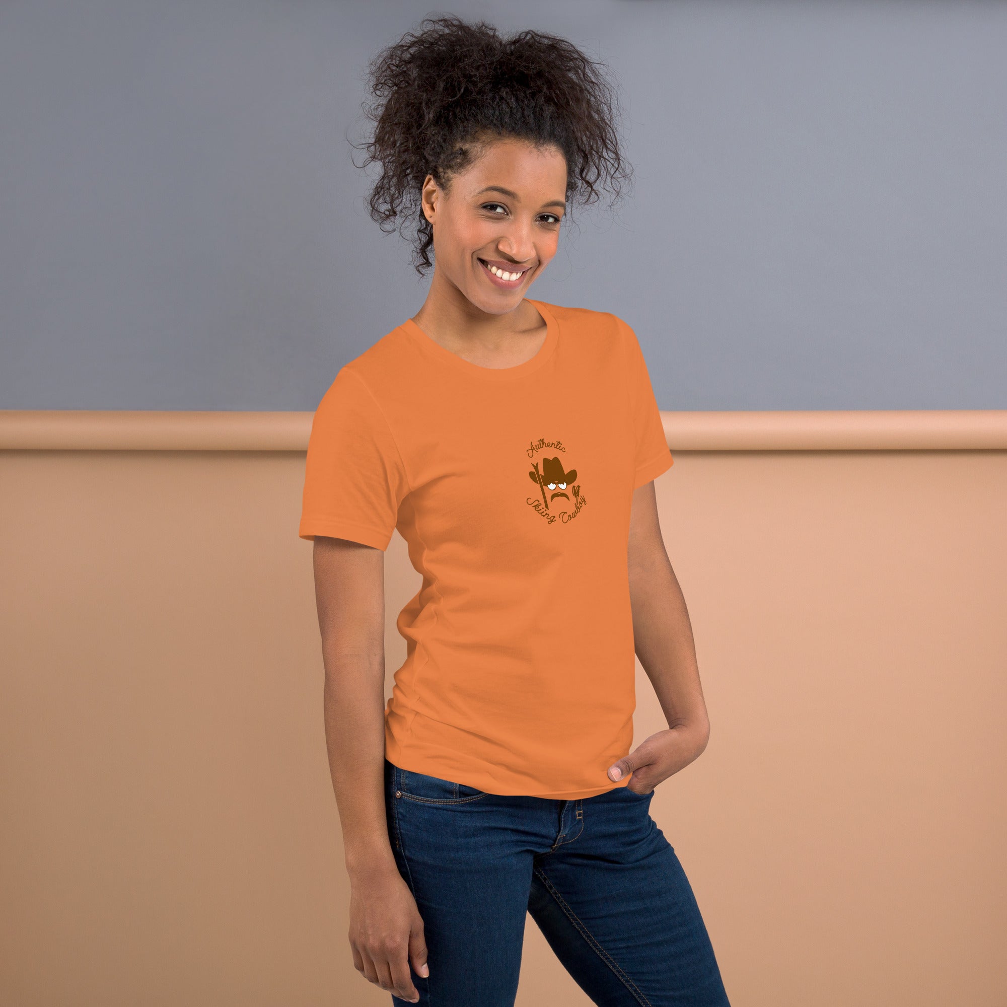 Unisex cotton t-shirt Authentic Skiing Cowboy on bright colors