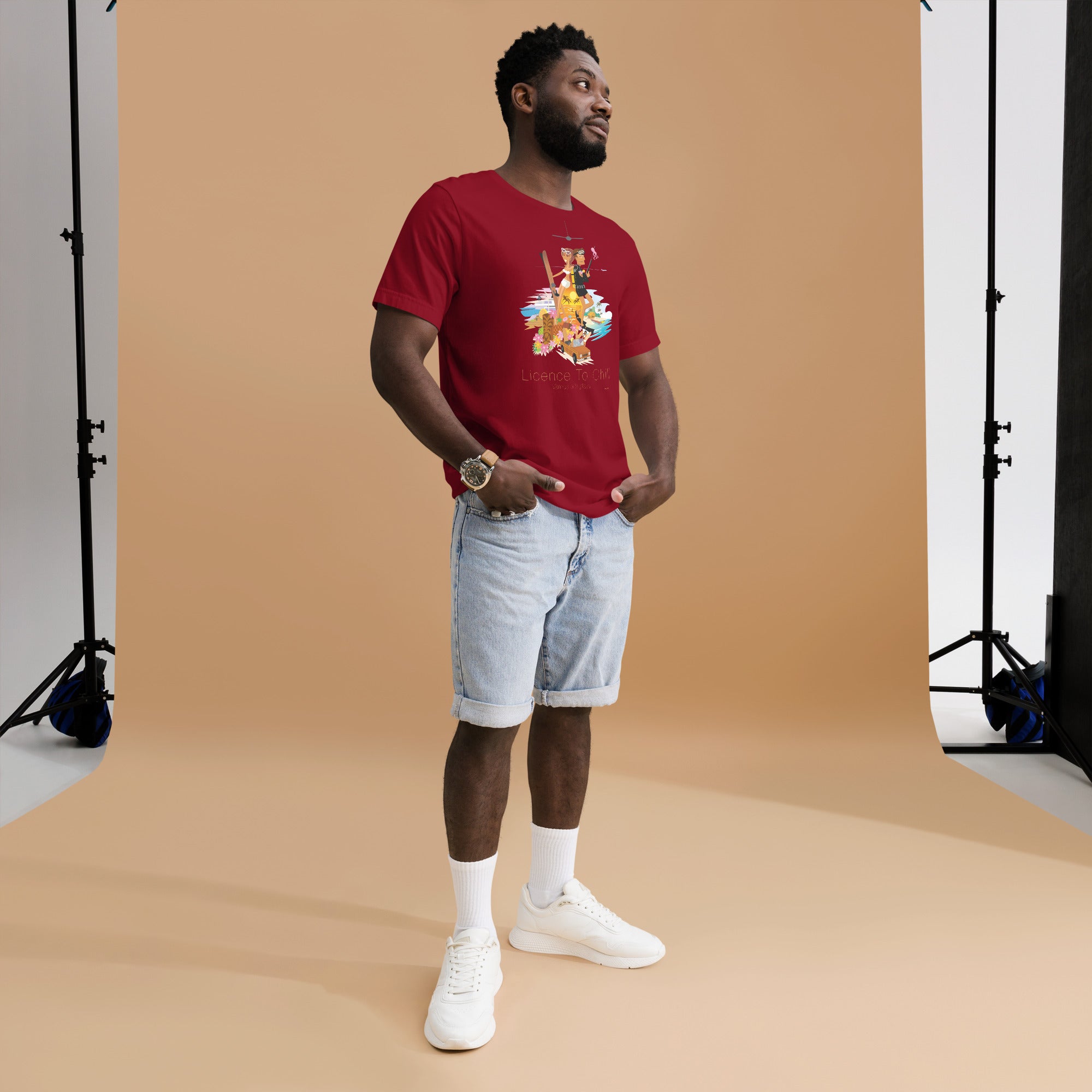 Unisex cotton t-shirt License to Chill Vamos a la Playa on dark colors
