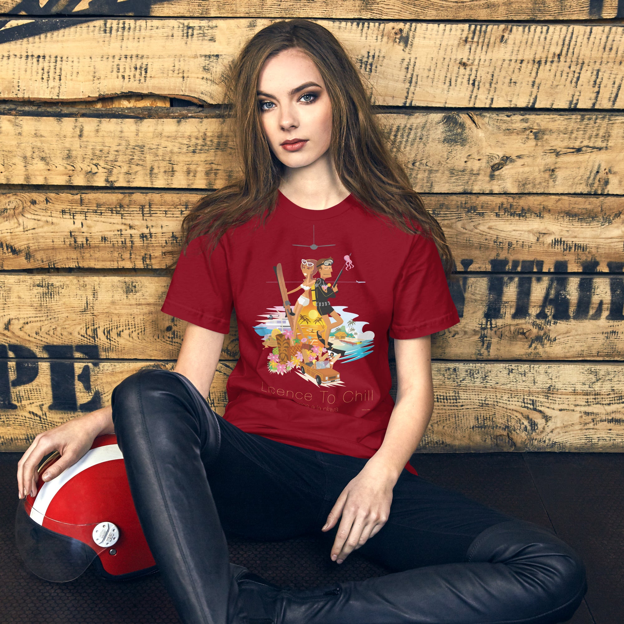 Unisex cotton t-shirt License to Chill Vamos a la Playa on dark colors