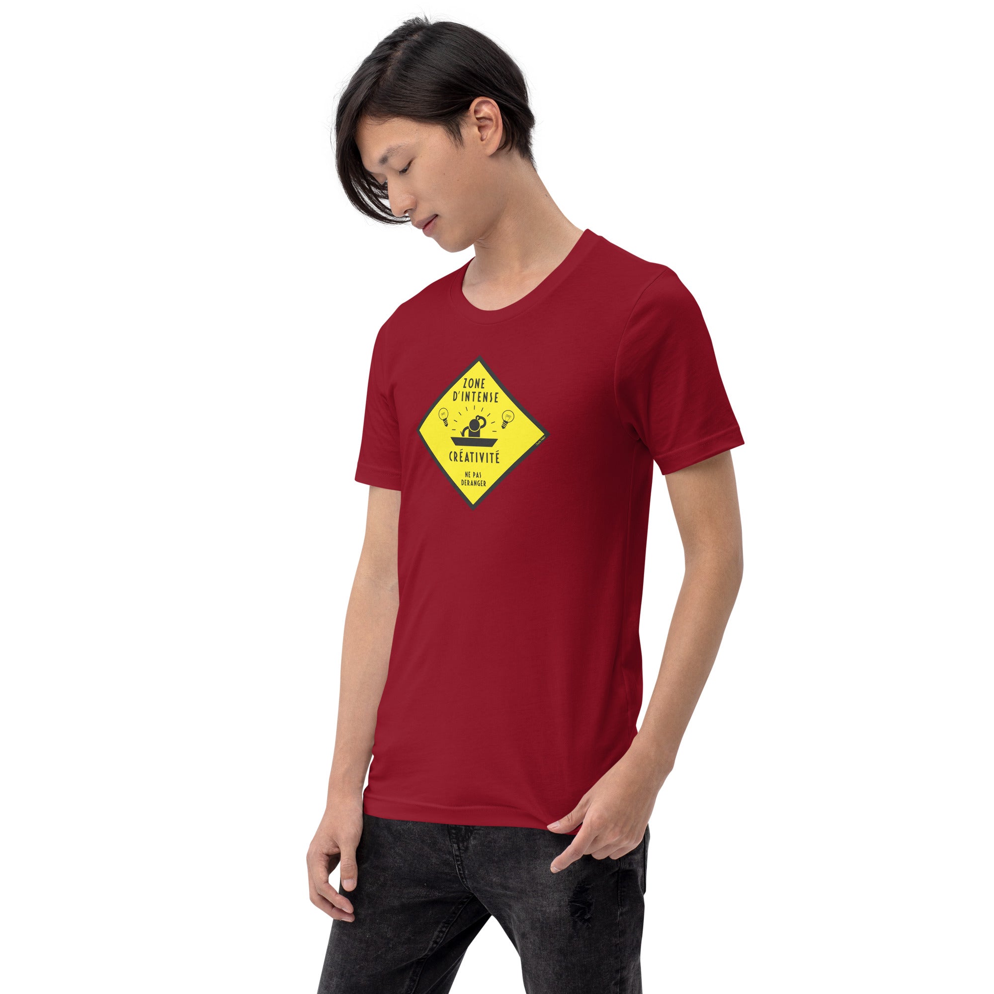 Unisex cotton t-shirt Zone d'intense créativité, Ne pas déranger on dark colors