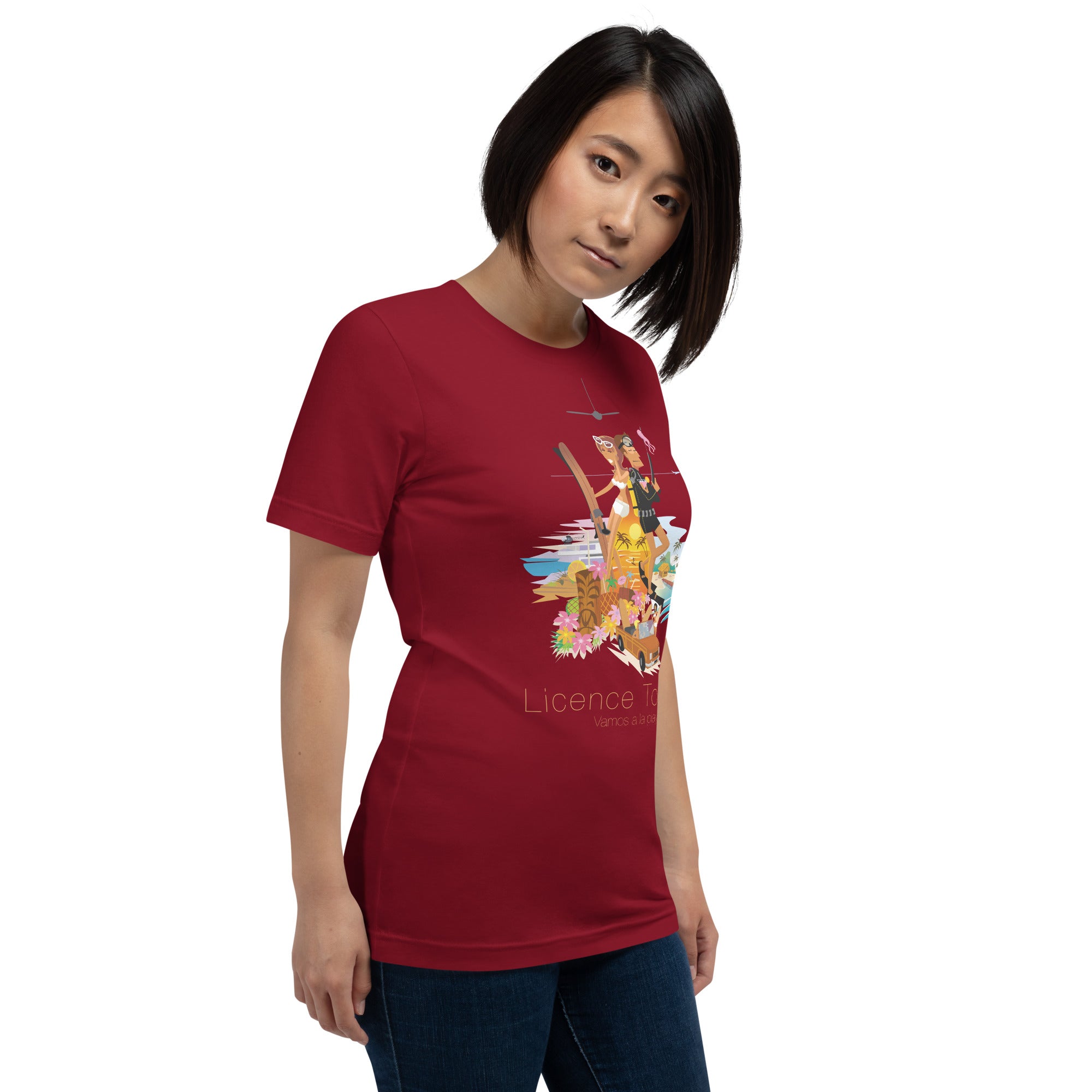 Unisex cotton t-shirt License to Chill Vamos a la Playa on dark colors
